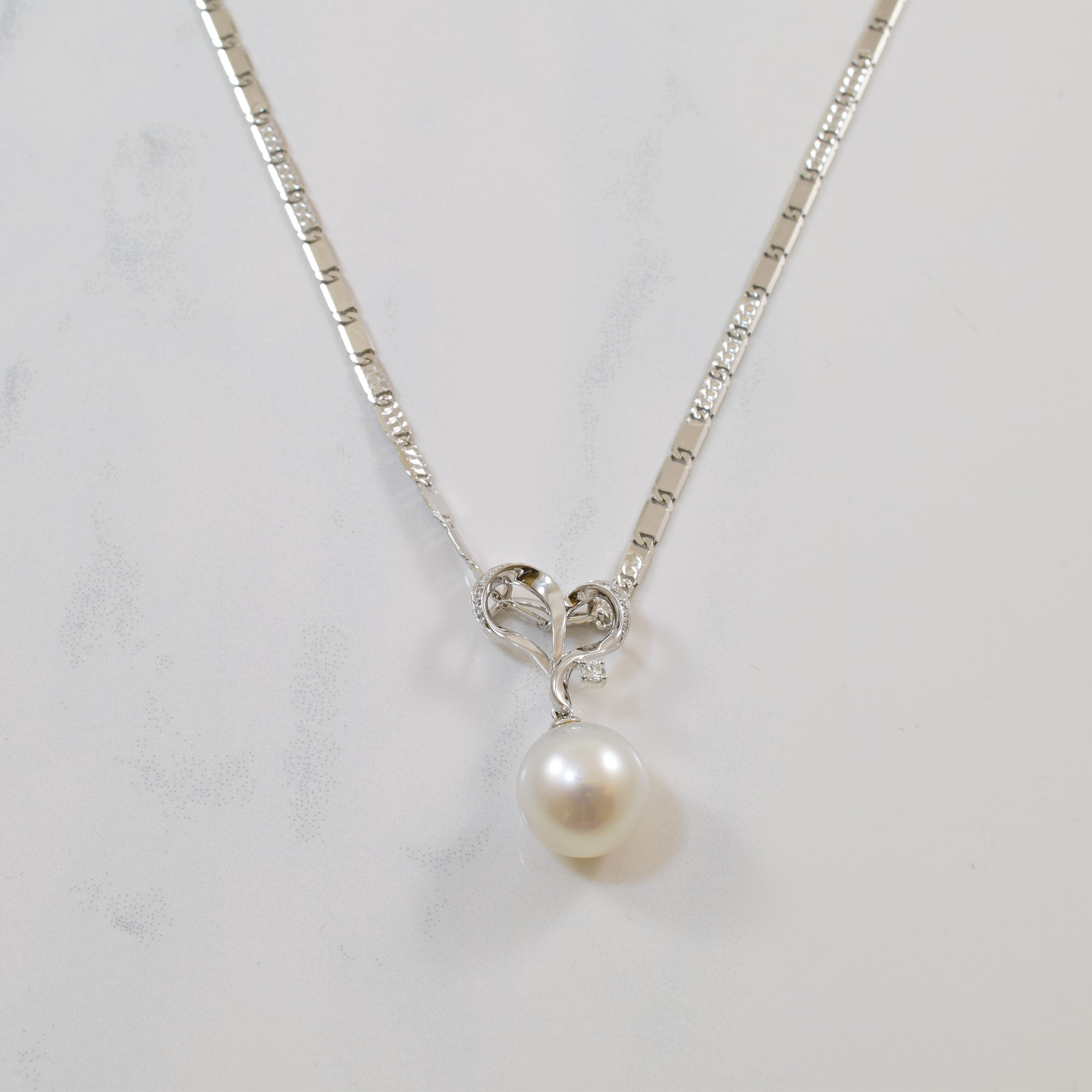 Pearl & Diamond Heart Necklace | 8.90ct, 0.10ctw | 17.5