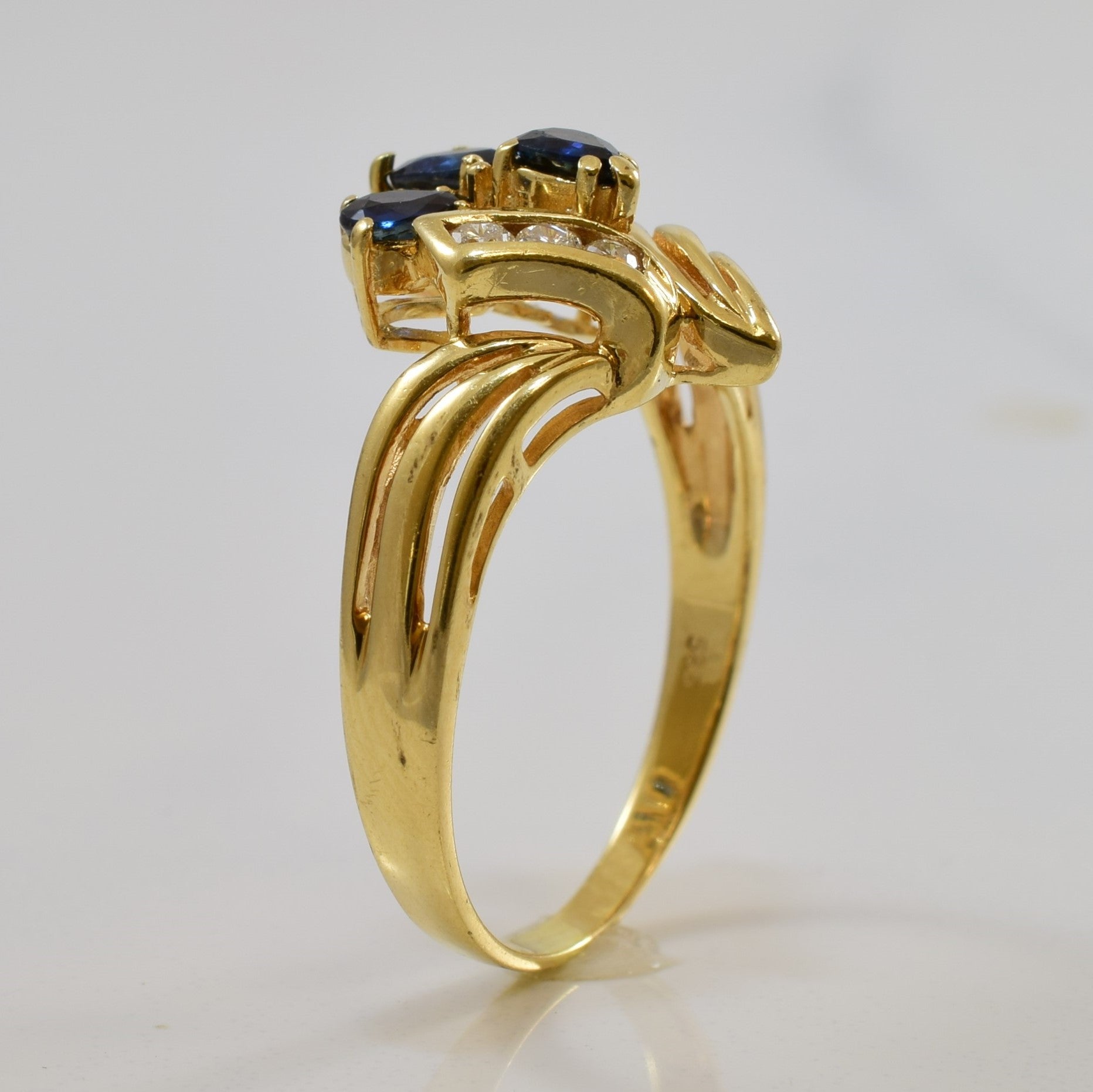Blue Sapphire & Diamond Chevron Ring | 0.75ctw, 0.06ctw | SZ 9 |