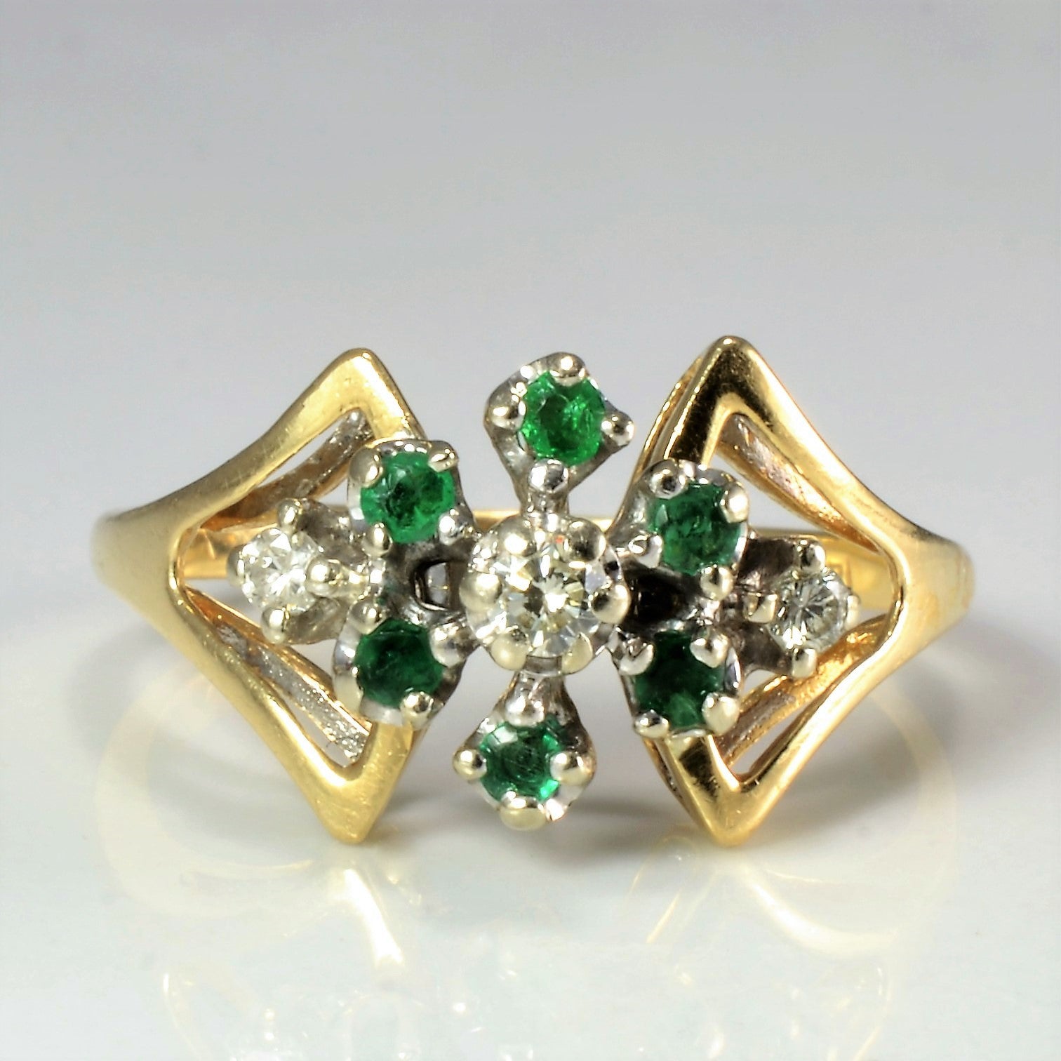 Open Shank Emerald & Diamond Flower Ring | 0.12 ctw, SZ 6.75 |