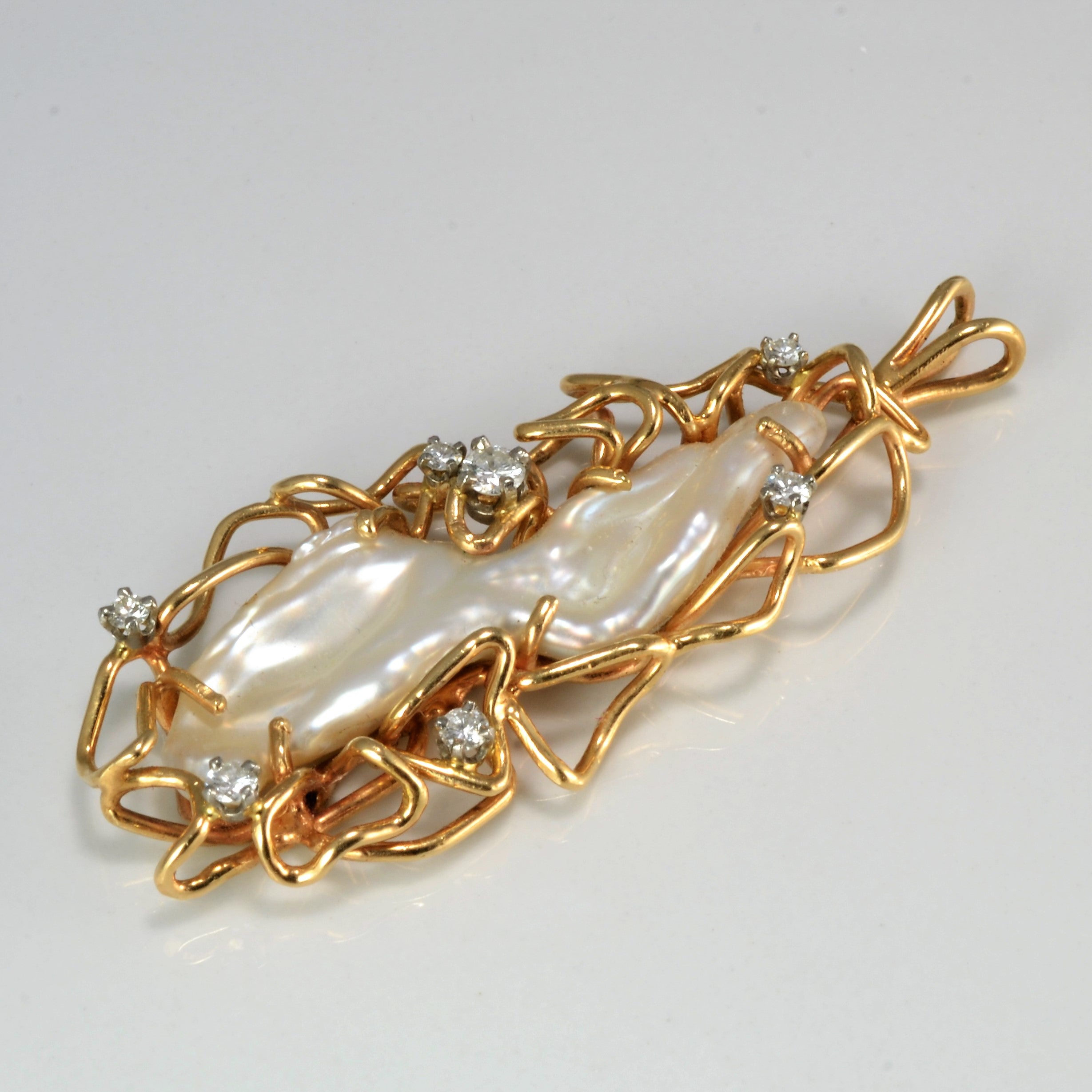 Unique Vintage Pearl & Diamond Textured Pendant | 0.45 ctw |