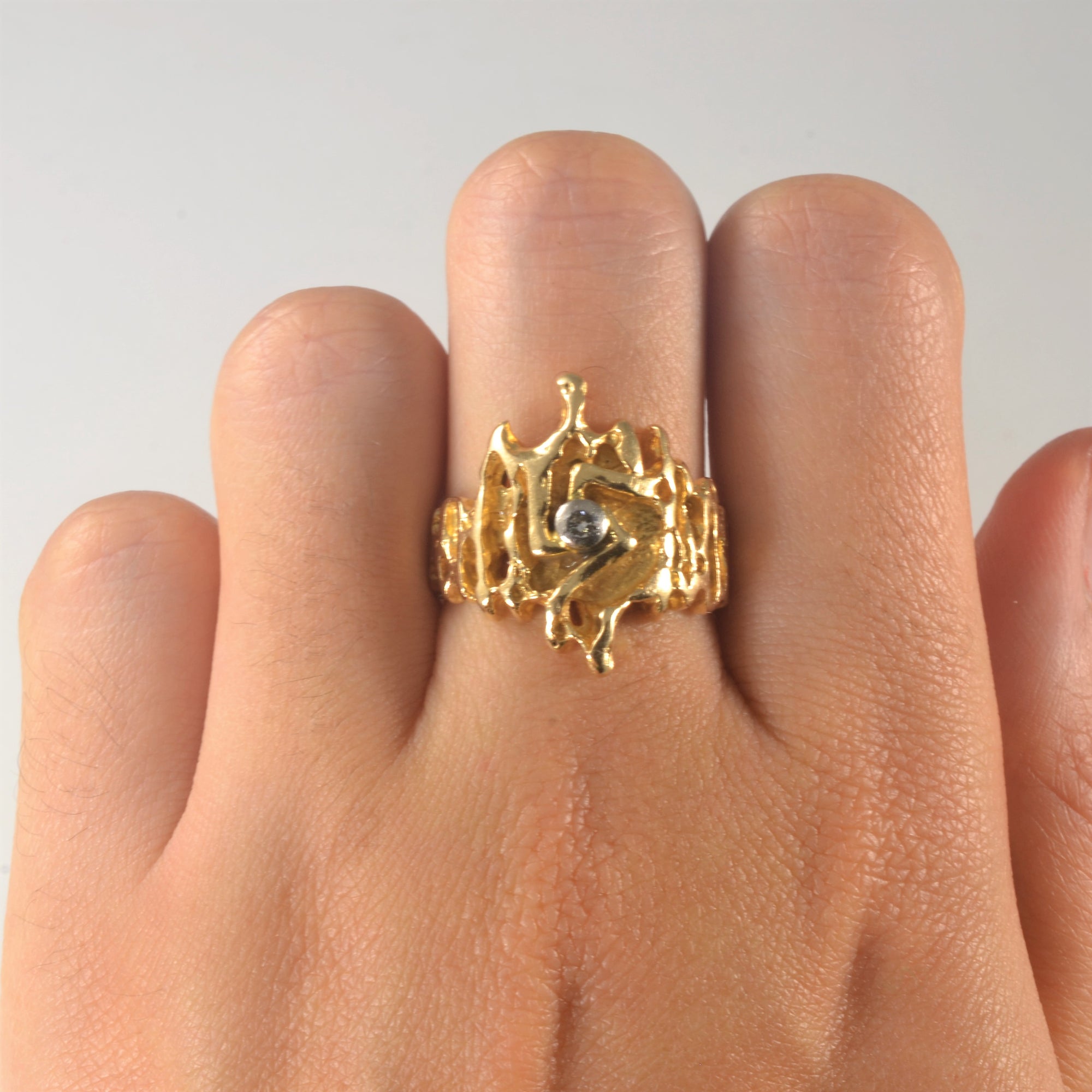 Ornate Gold & Diamond Cocktail Ring | 0.04ct | SZ 7.5 |
