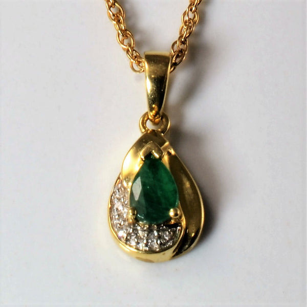Pear Shape Emerald & Diamond Pendant Necklace & Earrings Set | 0.60ctw | 0.05ctw | 18