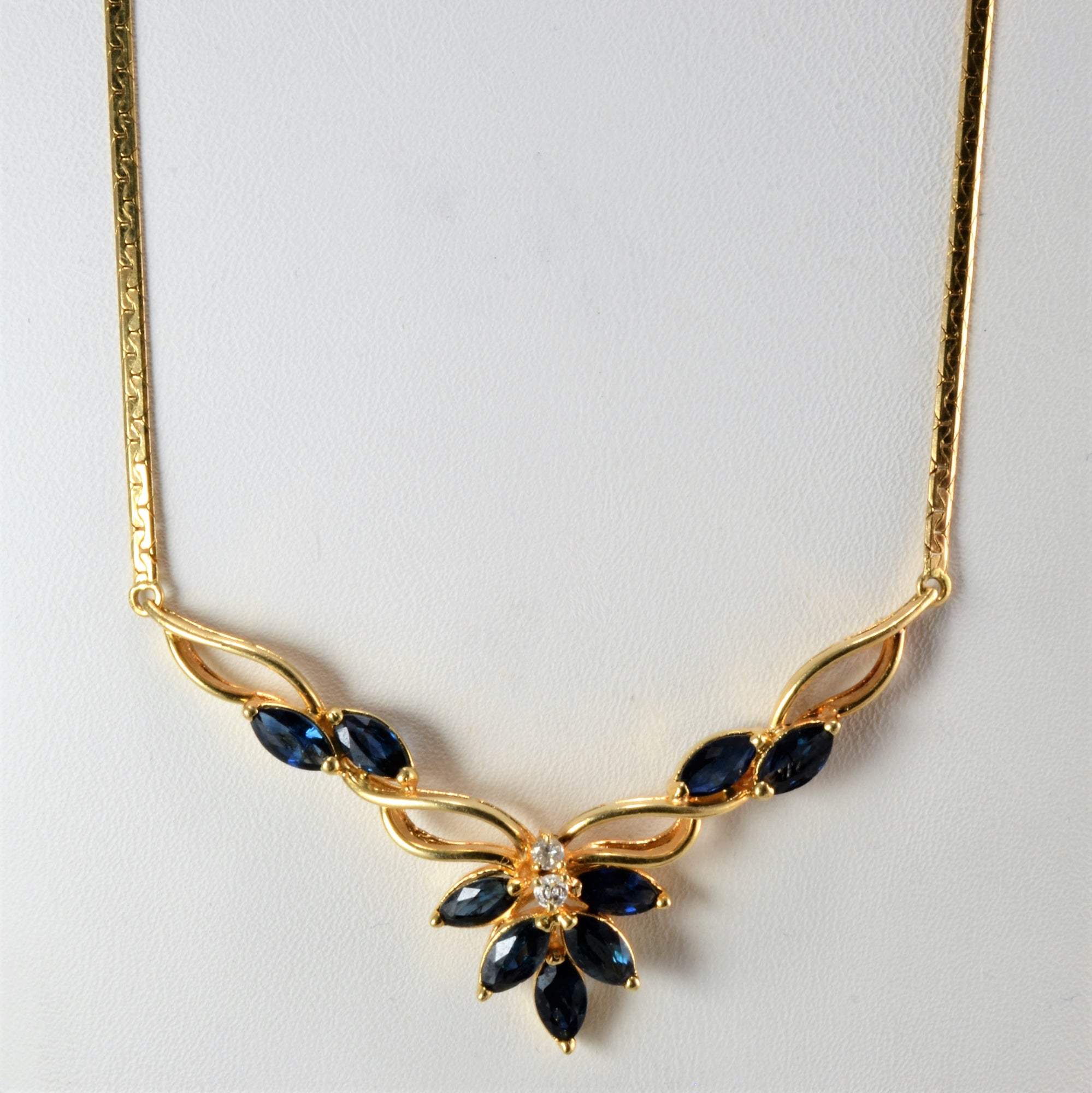 Floral Inspired Sapphire & Diamond Ladies Necklace | 0.06 ctw, 16''|