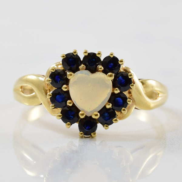 Heart Opal & Blue Sapphire Halo Ring | 0.29ct, 0.90ctw | SZ 11 |