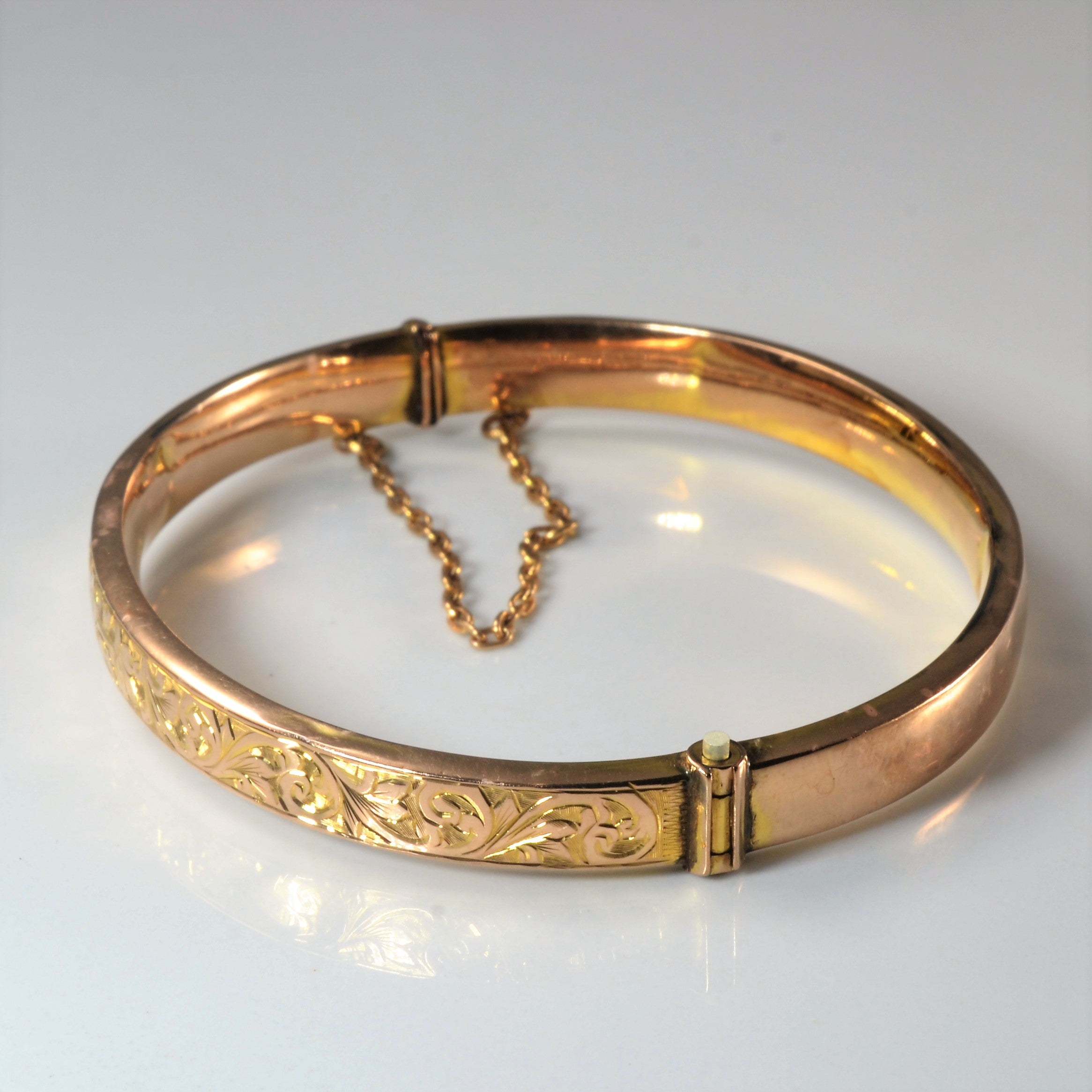 Early 1900s Floral Detailed Bangle Bracelet | 7.5" |