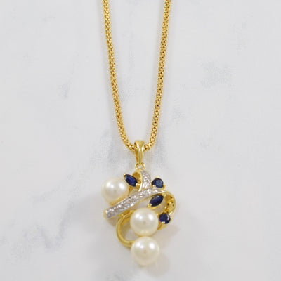 Twisted Sapphire & Pearl Necklace | 0.05ctw, 0.70ctw, 7.50ctw | 17
