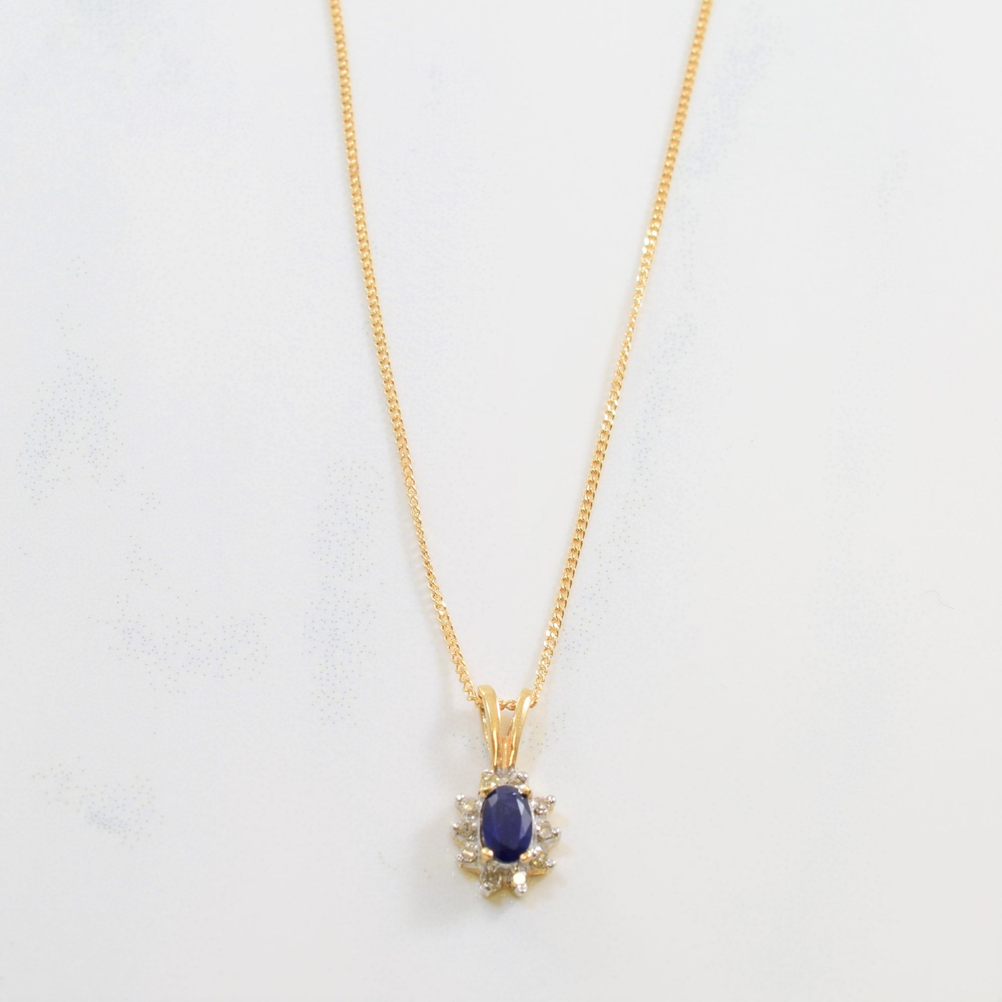 Diamond Halo Sapphire Necklace | 0.06ctw, 0.40ct | 18