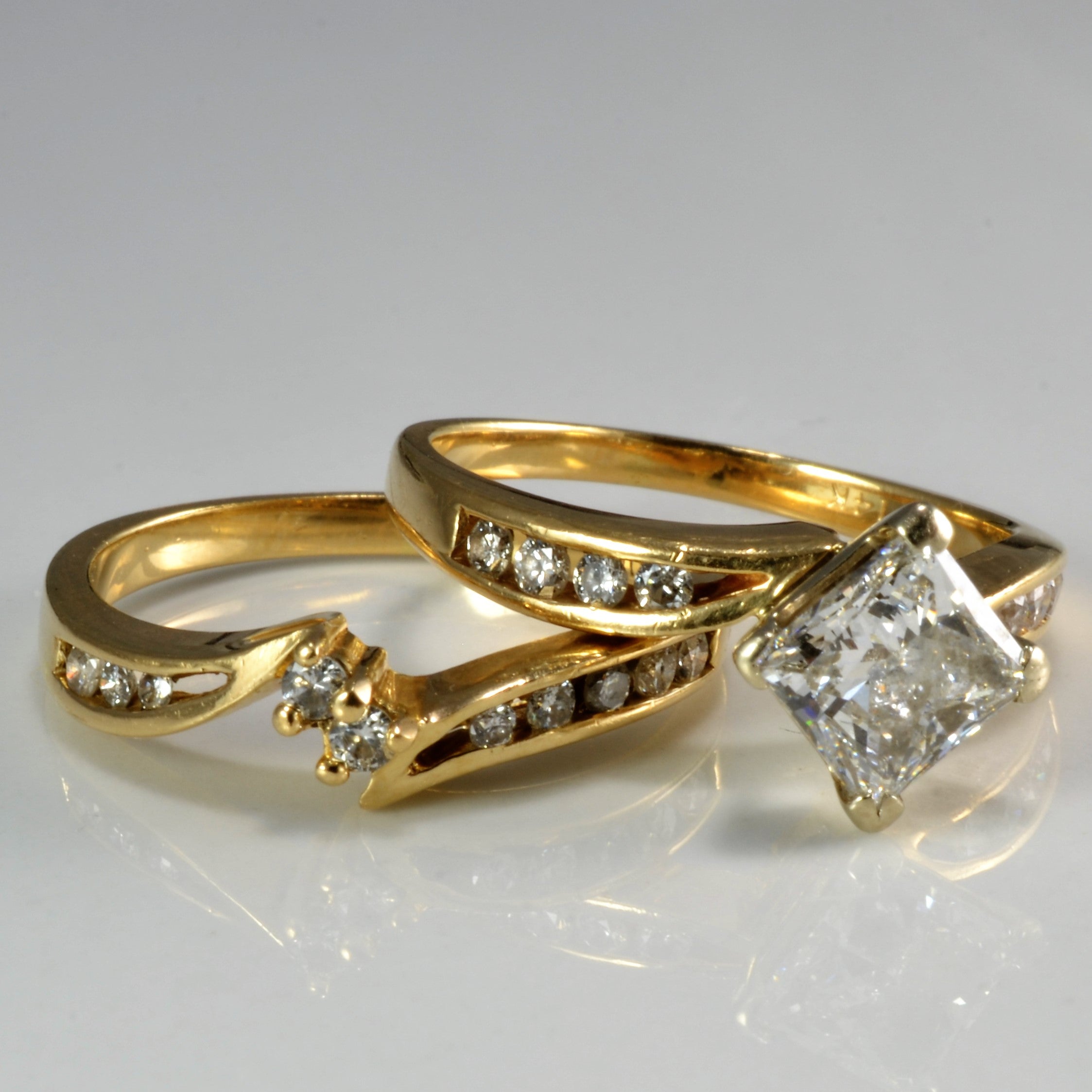 Bypass Princess Diamond Wedding Set | 1.31ctw | SZ 5.75 |