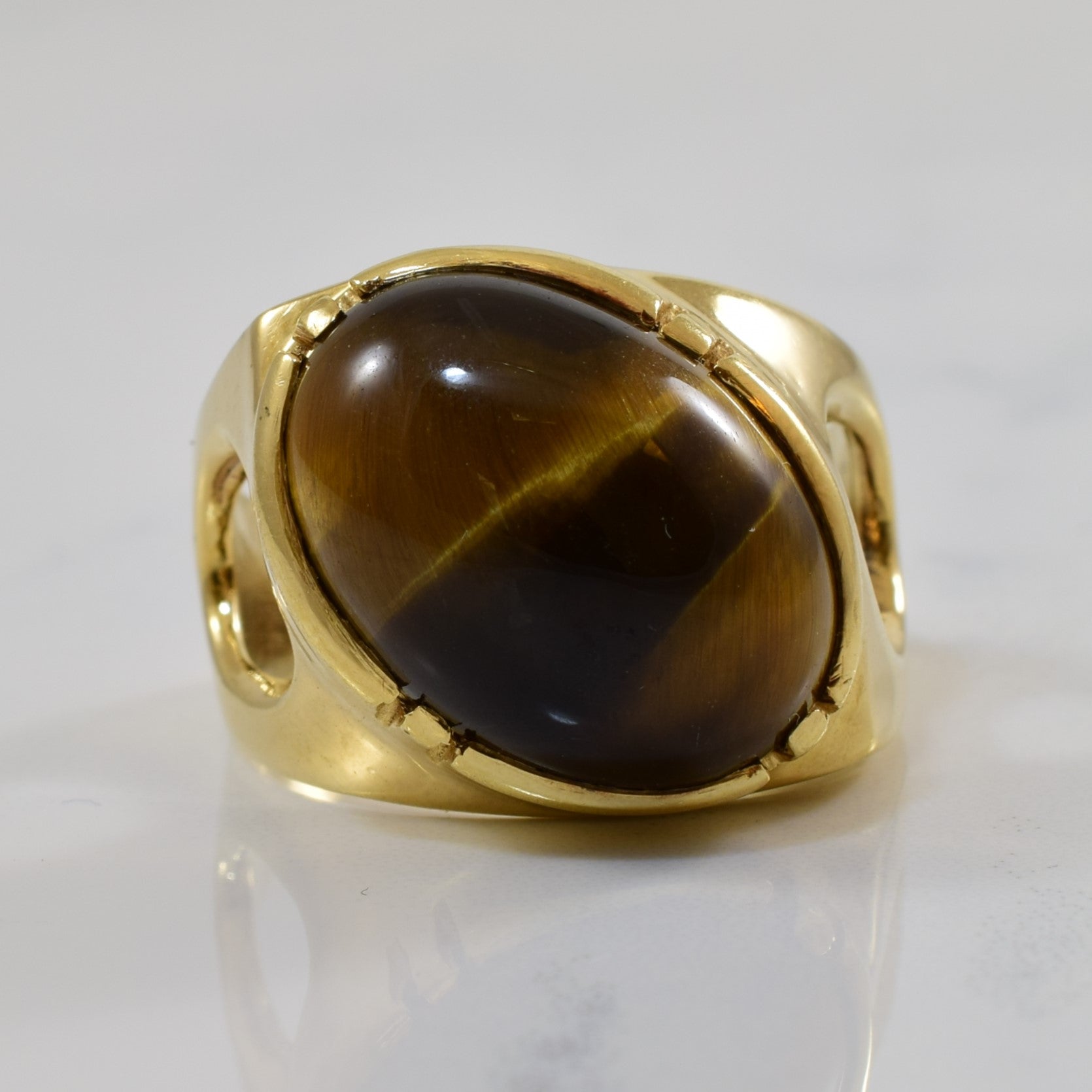 Tigers Eye Slant Set Cabochon Ring | 11.22ct | SZ 10 |