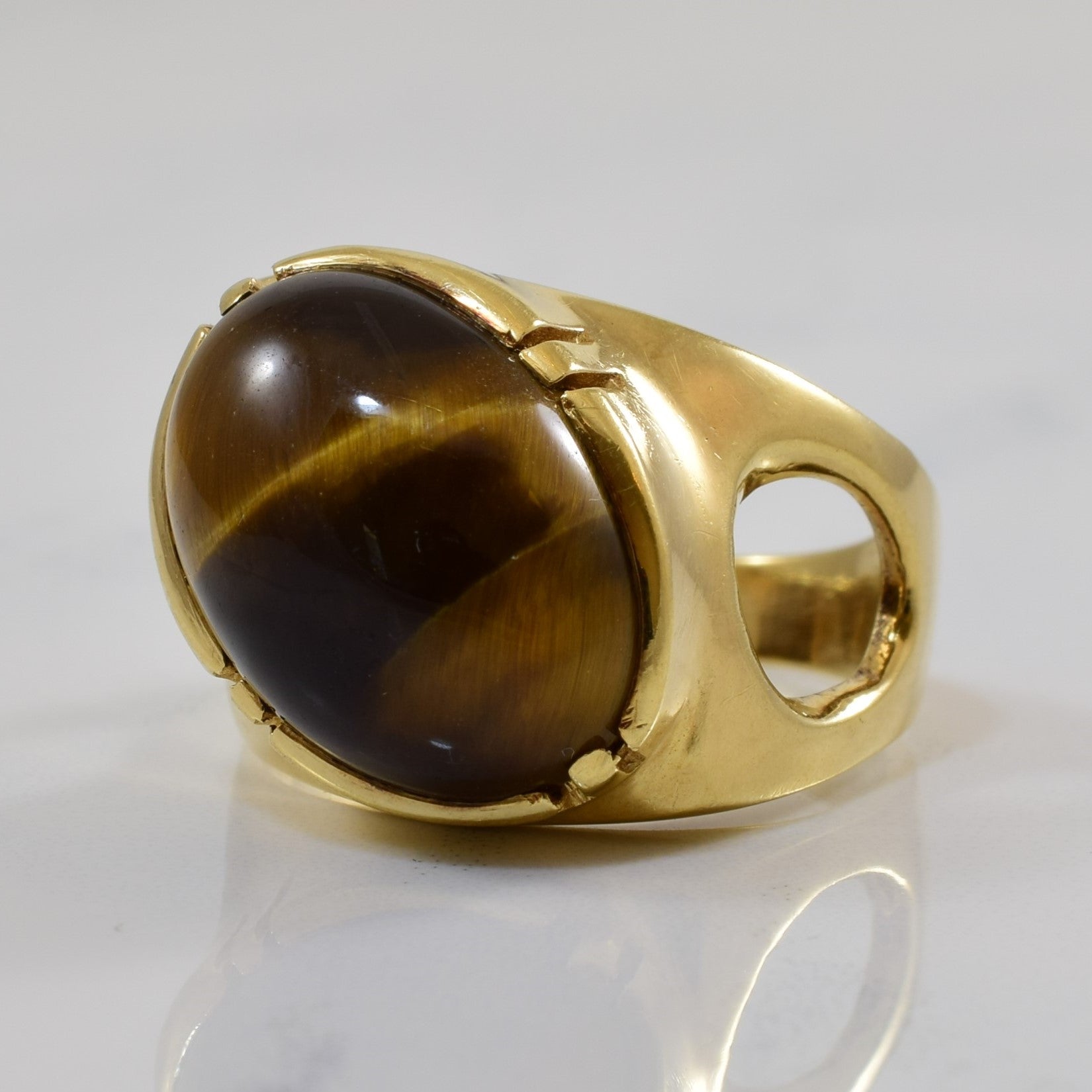 Tigers Eye Slant Set Cabochon Ring | 11.22ct | SZ 10 |