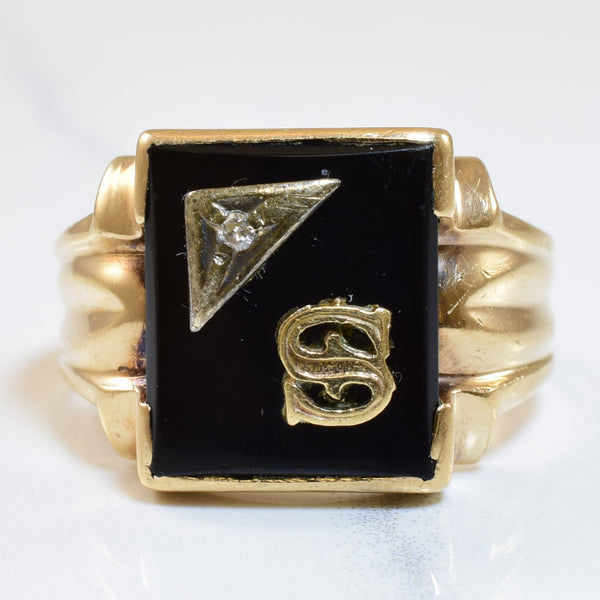 Black Onyx & Diamond Initial 'S' Ring | 5.00ct, 0.02ct | SZ 9.25 |