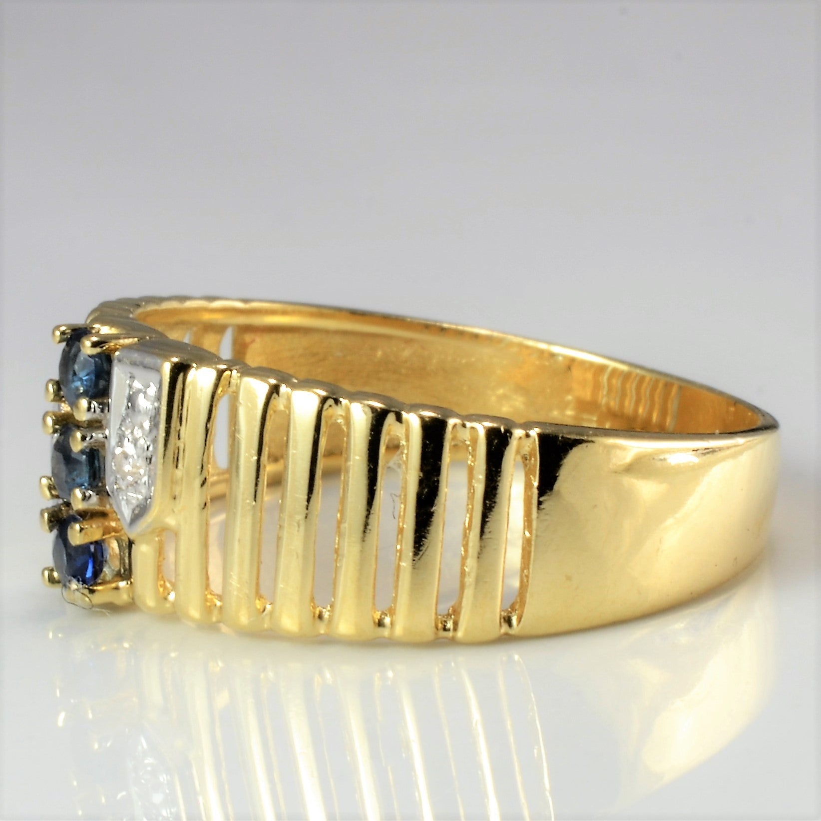 Textured Sapphire & Diamond Ring | 0.02 ctw, SZ 7 |