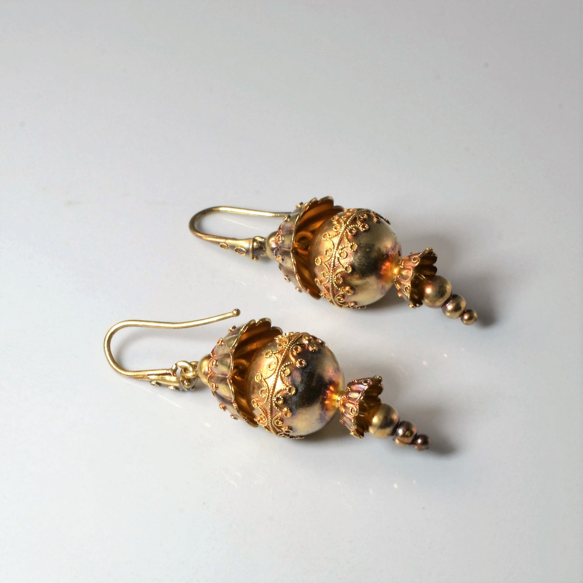 Victorian Etruscan Revival Gold Lantern Earrings |