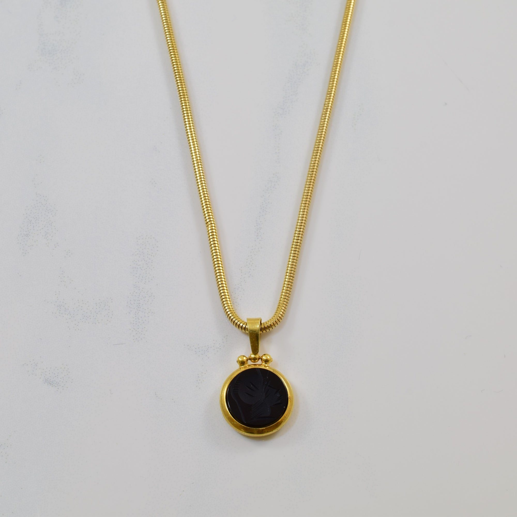 Black Onyx Intaglio Roman Solider Necklace | 2.10ct | 24