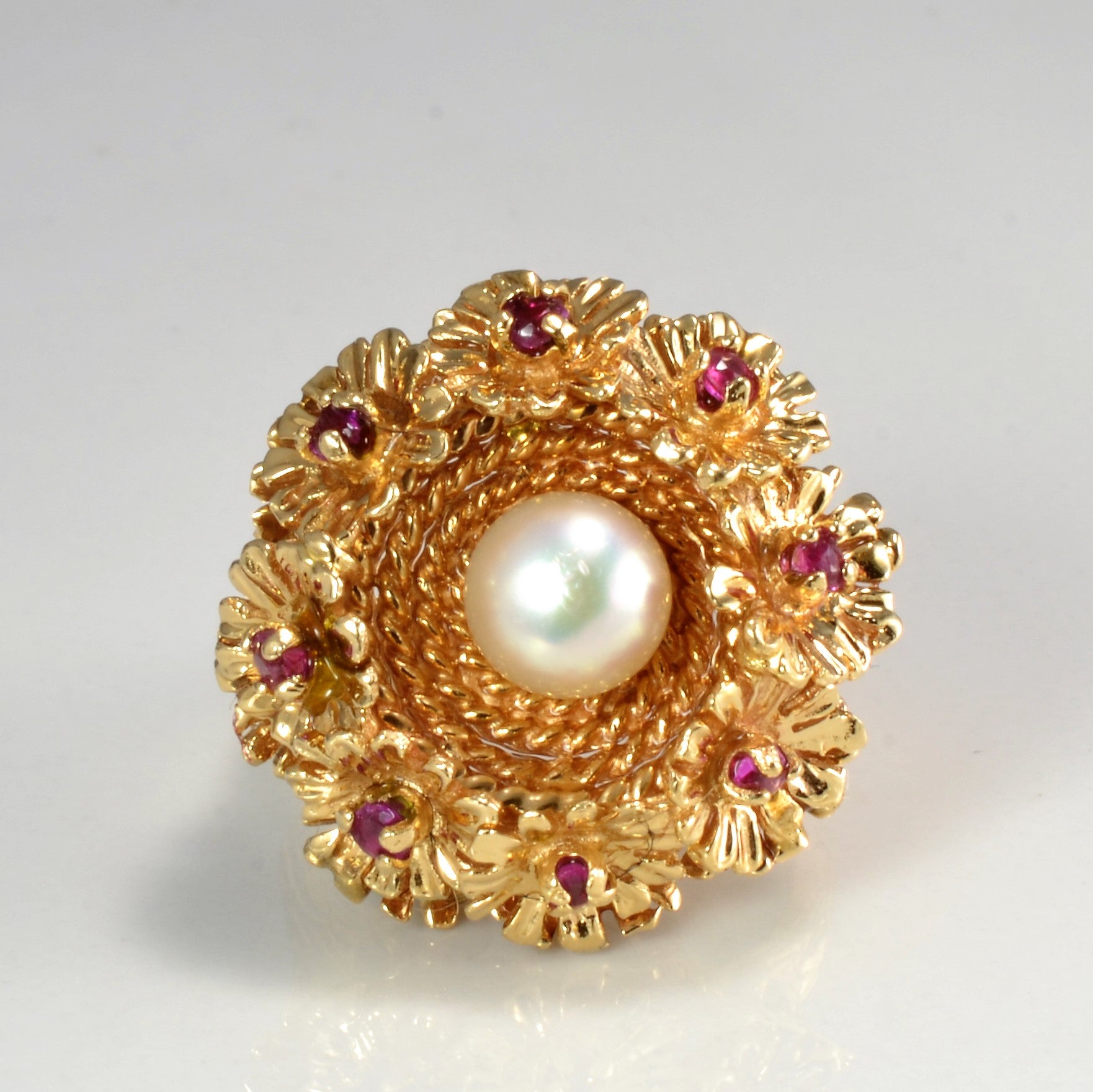 Ruby & Pearl Floral Ring | SZ 4 |