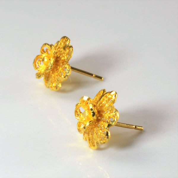 24k Yellow Gold Flower Earrings |
