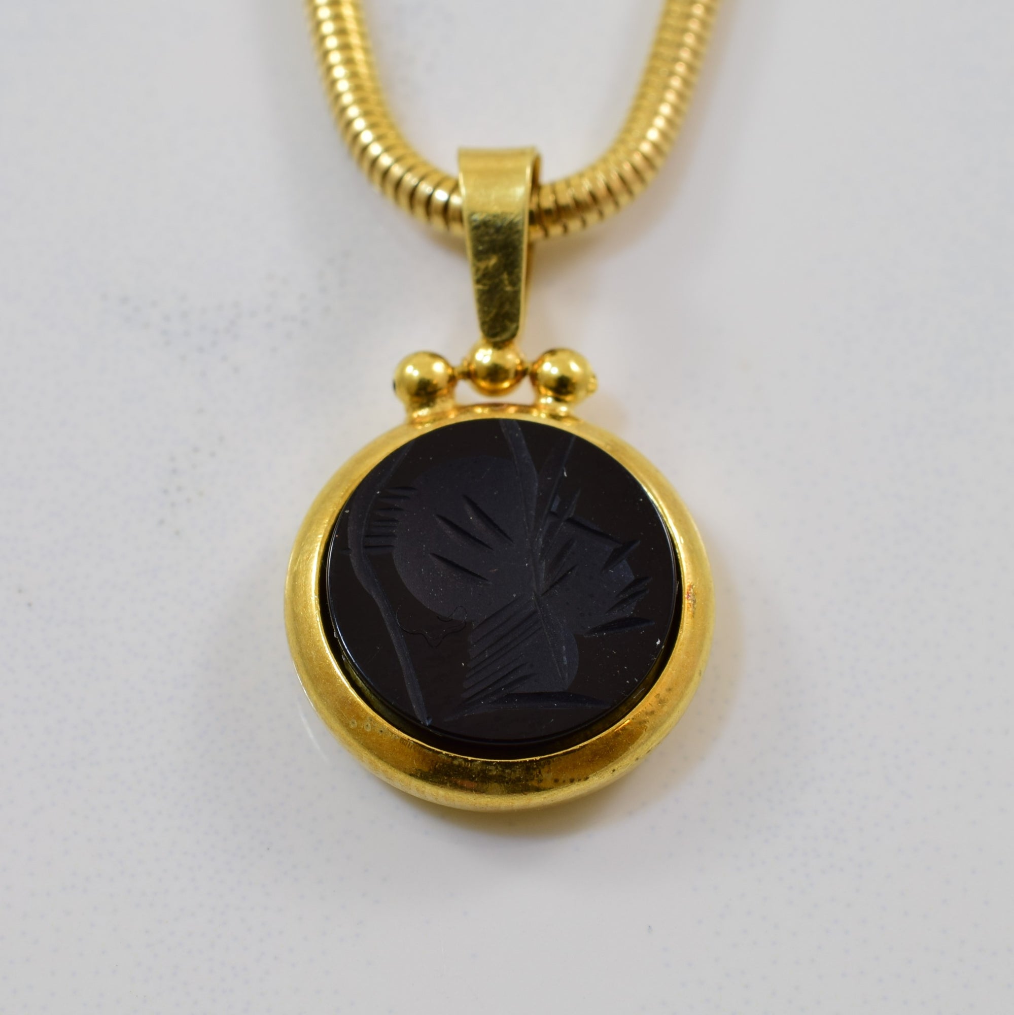 Black Onyx Intaglio Roman Solider Necklace | 2.10ct | 24