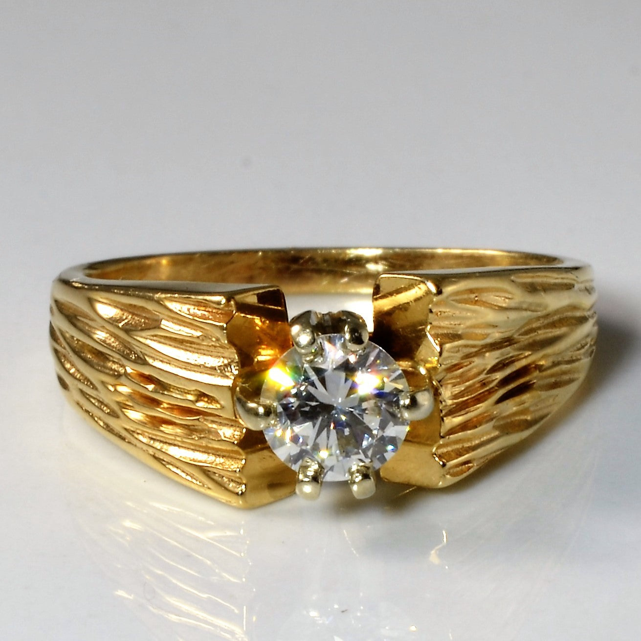 Six Prong Textured Solitaire Diamond Ring | 0.45ct | SZ 7 |