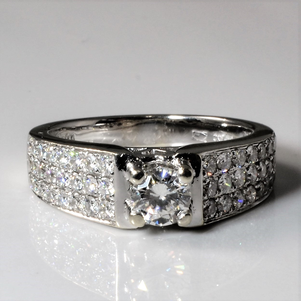 Triple Pave Row Diamond Engagement Ring | 0.96ctw | SZ 8 |