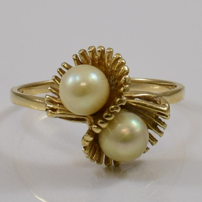 Mid Century Pearl Bypass Ring | 2.22ctw | SZ 7.75 |