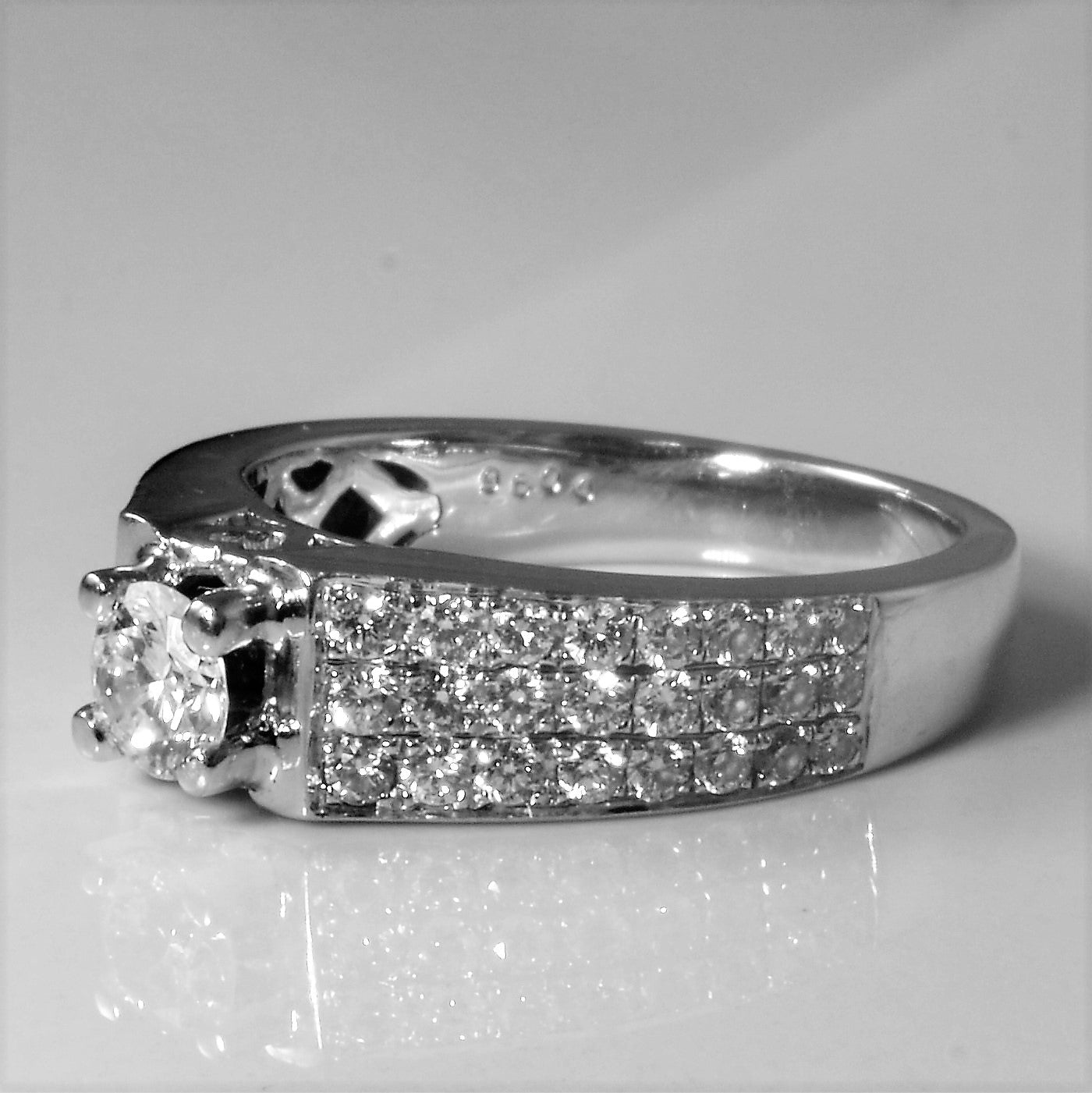 Triple Pave Row Diamond Engagement Ring | 0.96ctw | SZ 8 |