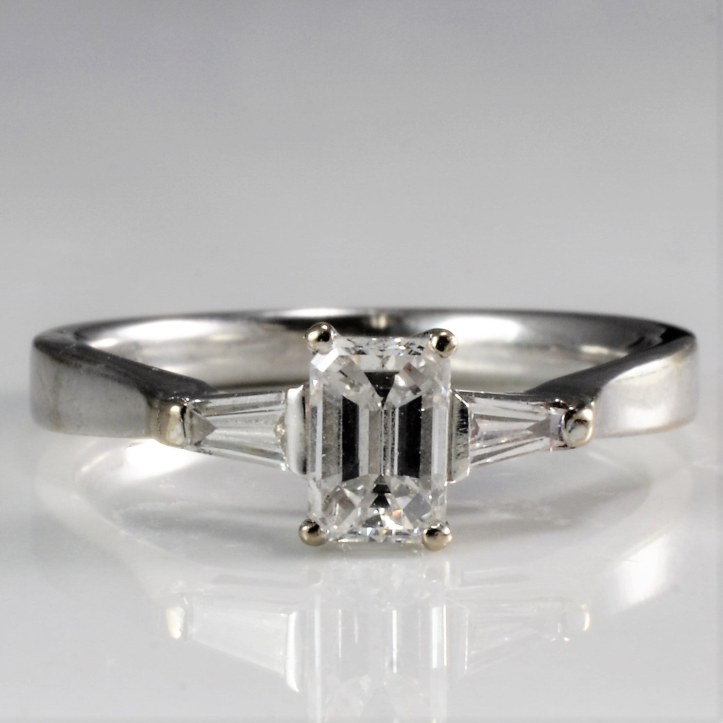 Baguette Accented Emerald Cut Engagement Ring | 0.64 ctw, SZ 4 |