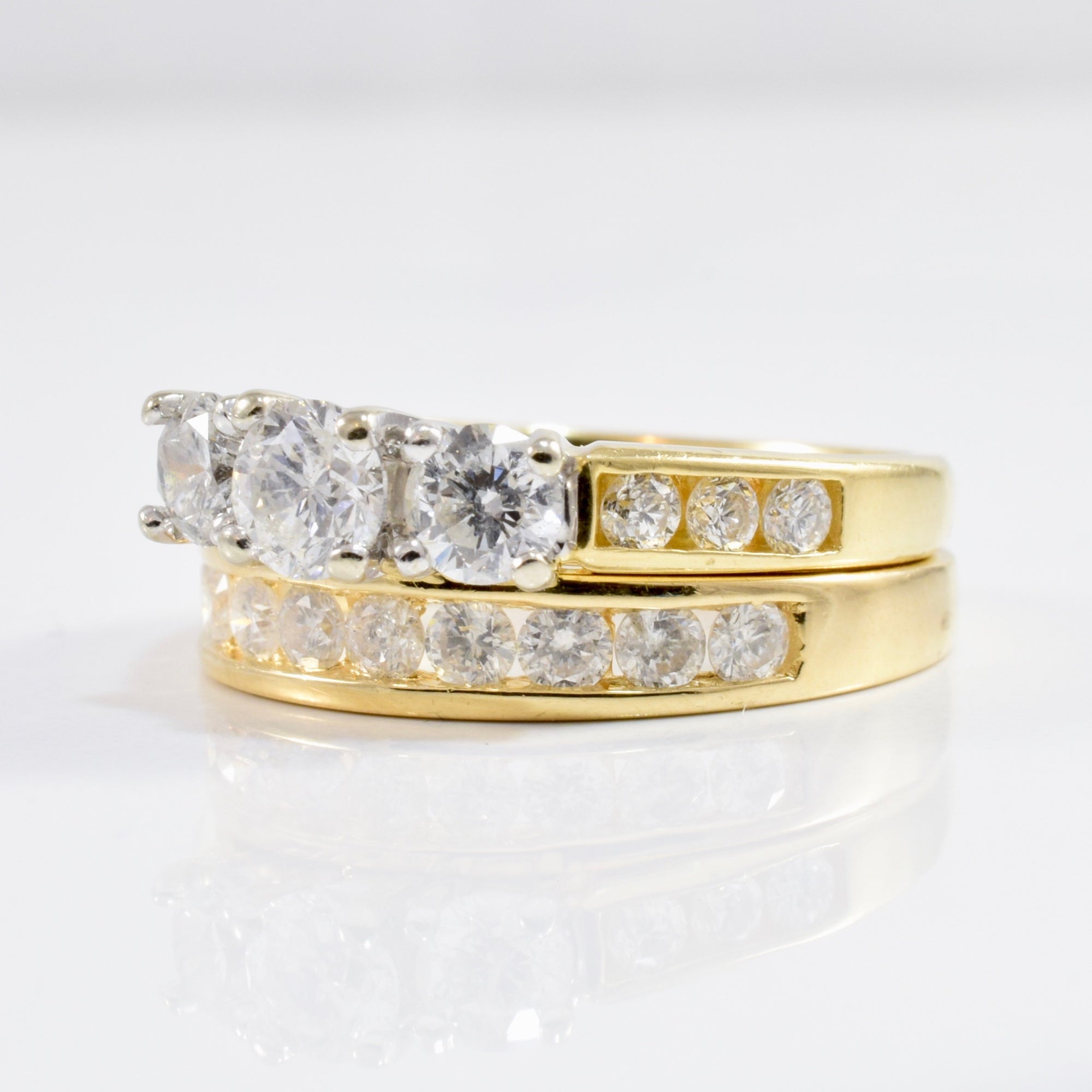 Three Stone Diamond Engagement Wedding Set | 1.28 ctw SZ 6 |