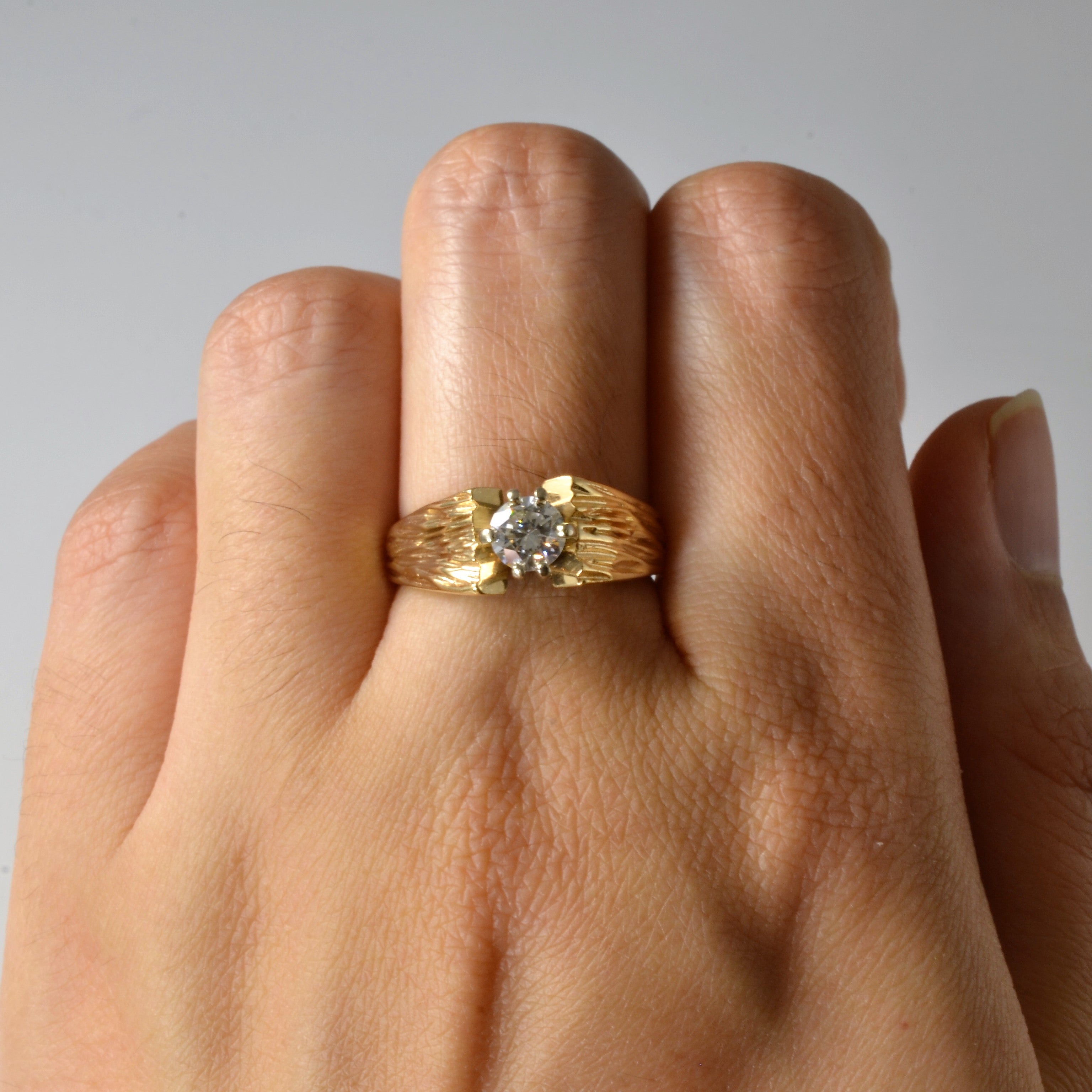 Six Prong Textured Solitaire Diamond Ring | 0.45ct | SZ 7 |