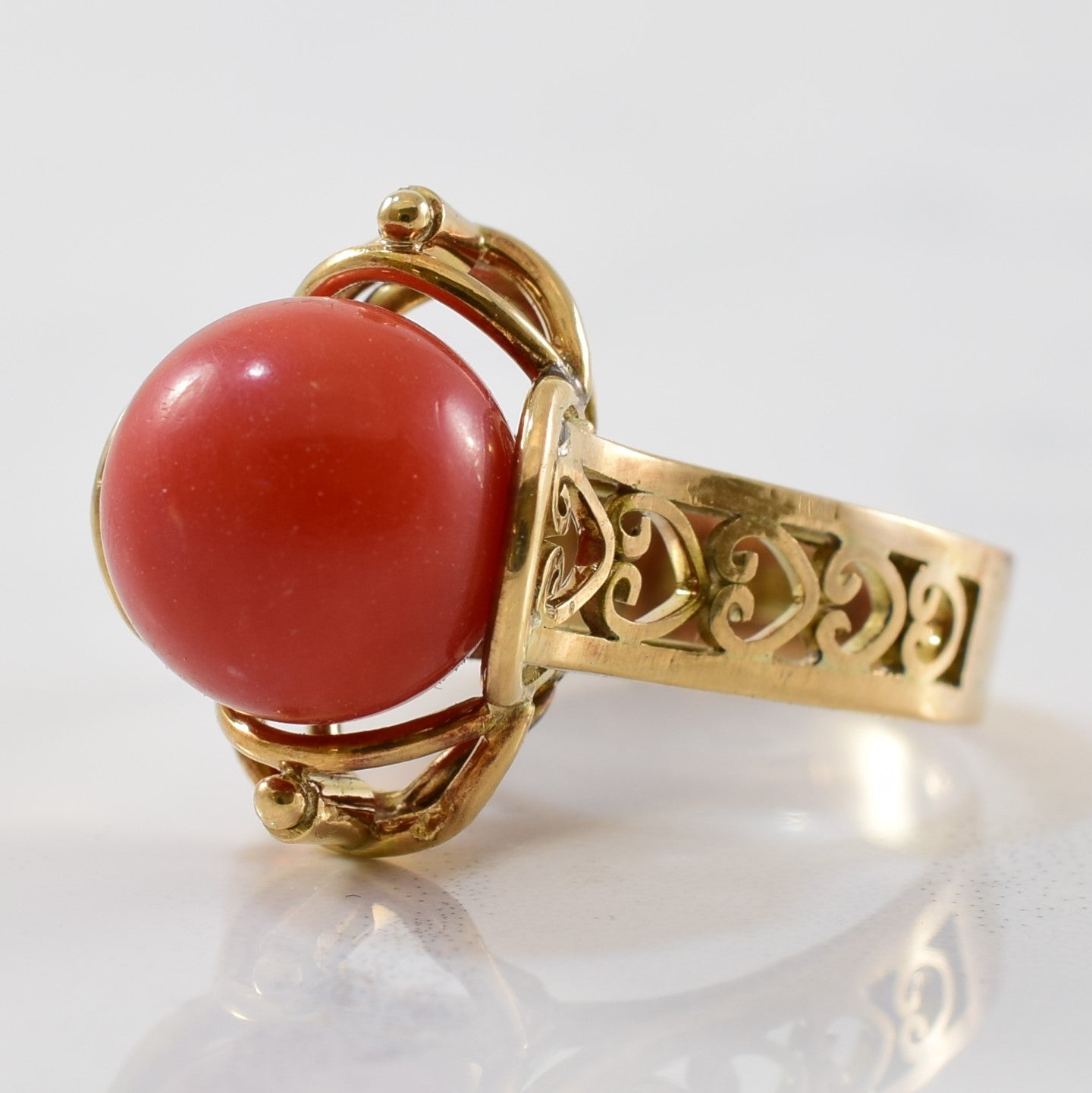 1960s Red Coral Sphere Ring | 5.50ct | SZ 5.5 |