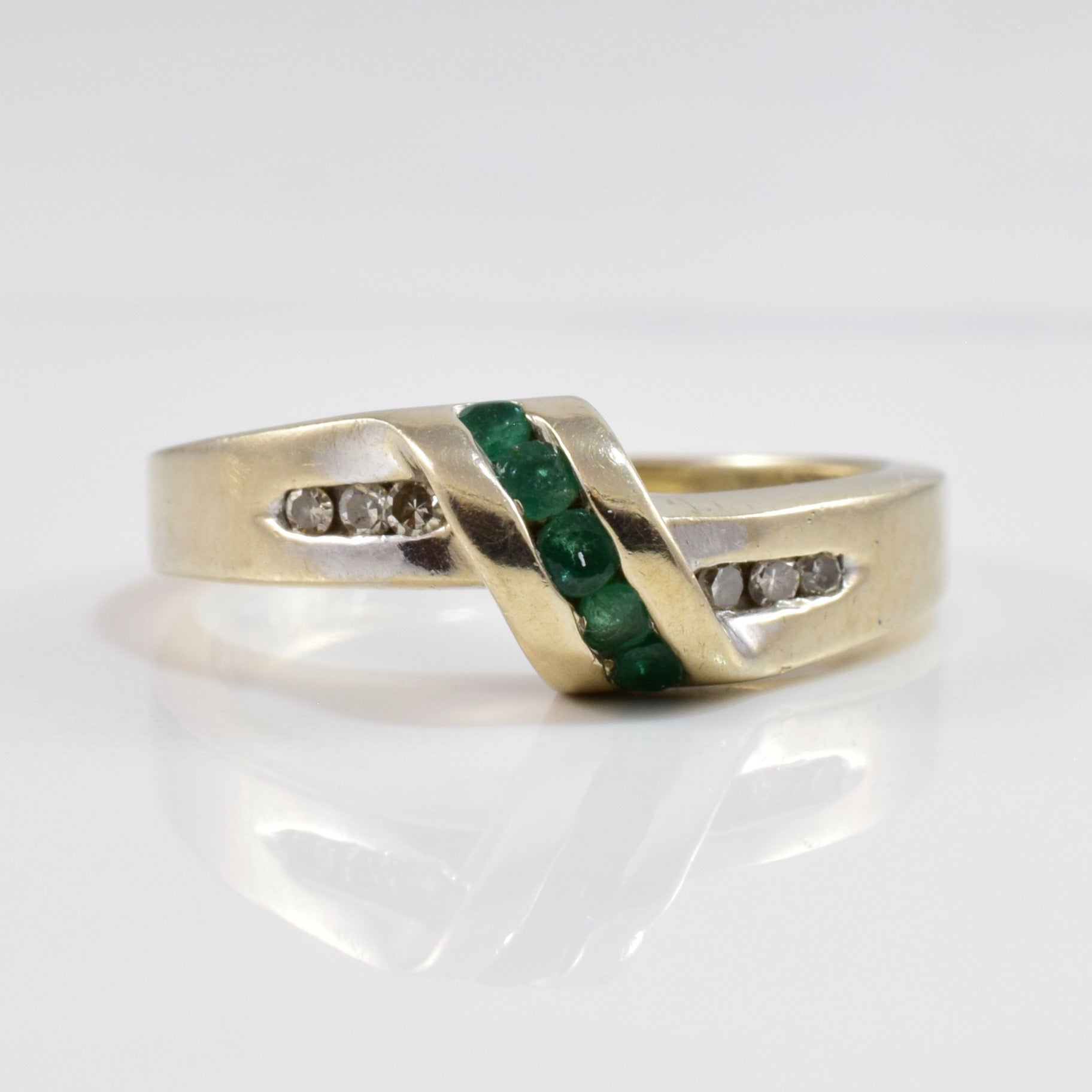 Emerald and Diamond Bypass Ring | 0.05 ctw SZ 5.5 |