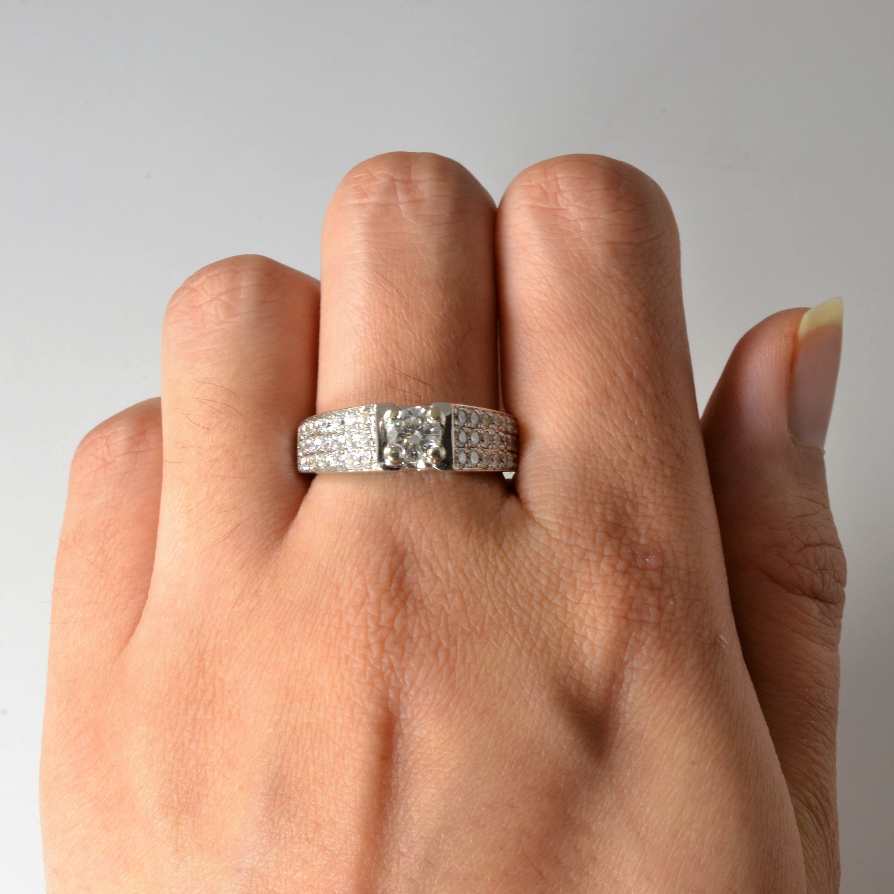 Triple Pave Row Diamond Engagement Ring | 0.96ctw | SZ 8 |