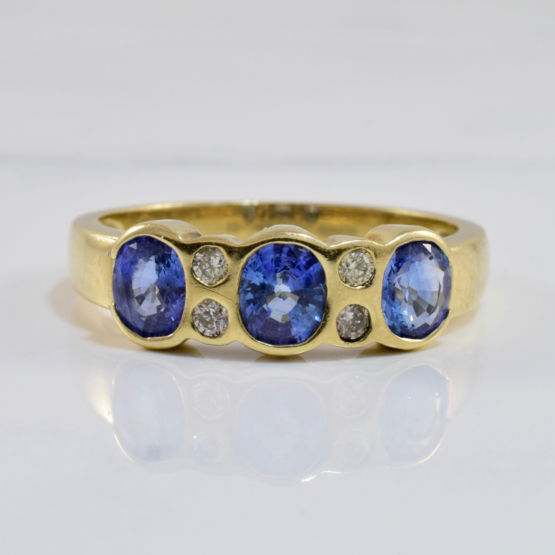 Bezel Set Sapphire and Diamond Ring | 0.08 ctw SZ 7.75 |