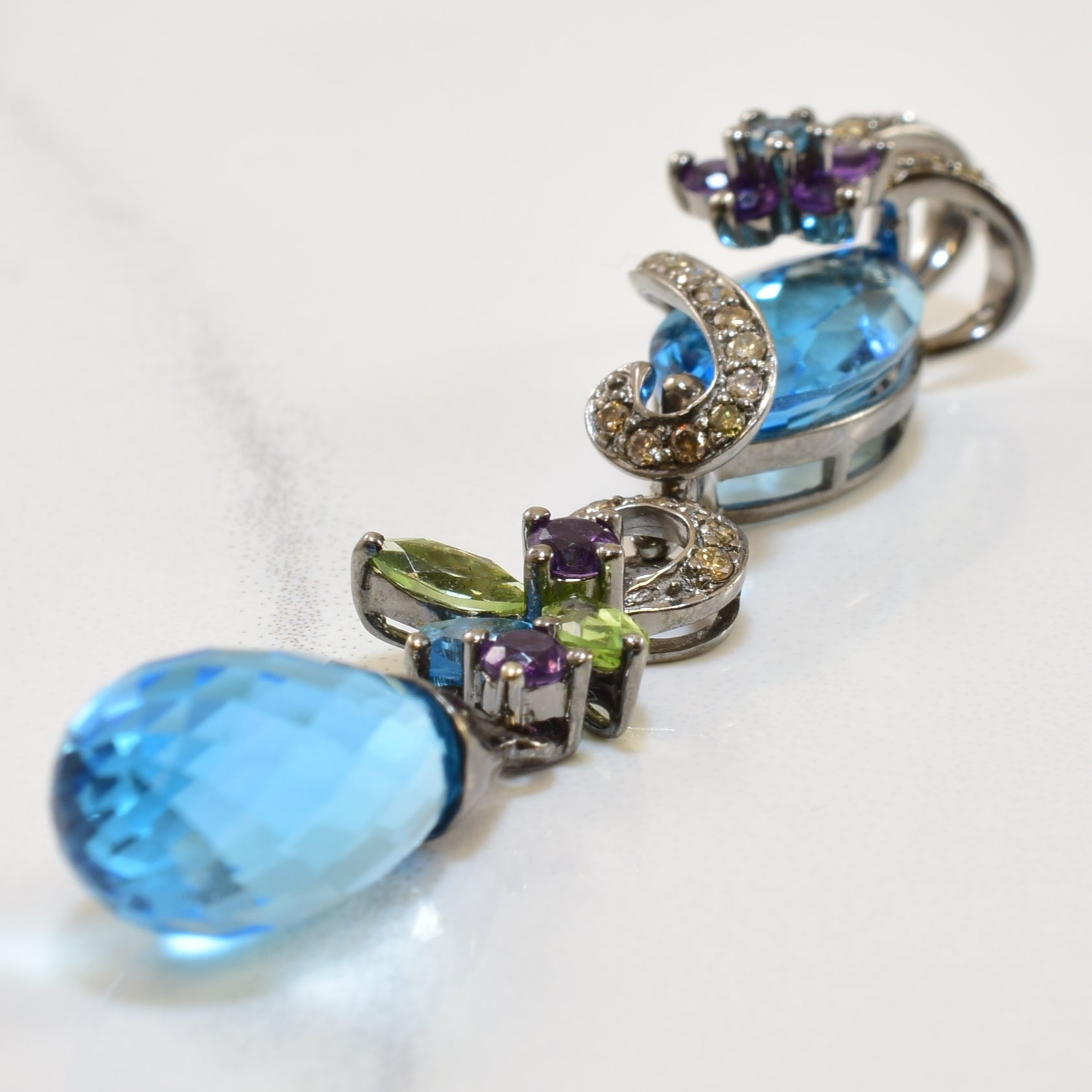 Topaz, Amethyst, Peridot, & Diamond Drop Pendant | 8.50ctw, 0.24ctw |