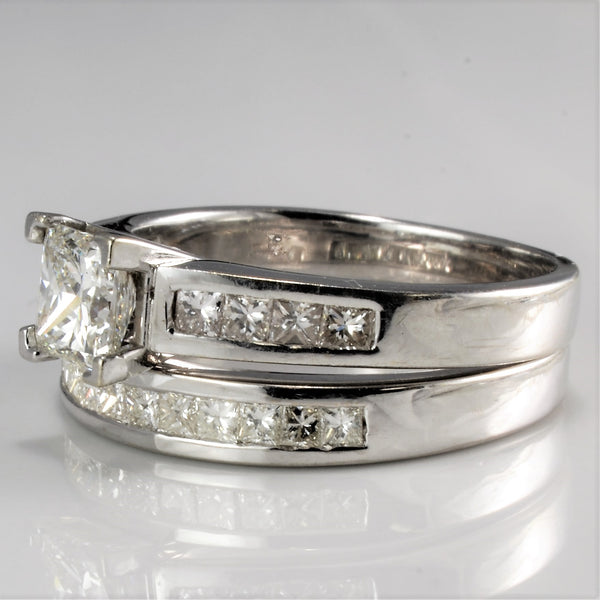 Channel Princess Diamond Wedding Ring Set | 1.33ctw | SZ 6.5 |