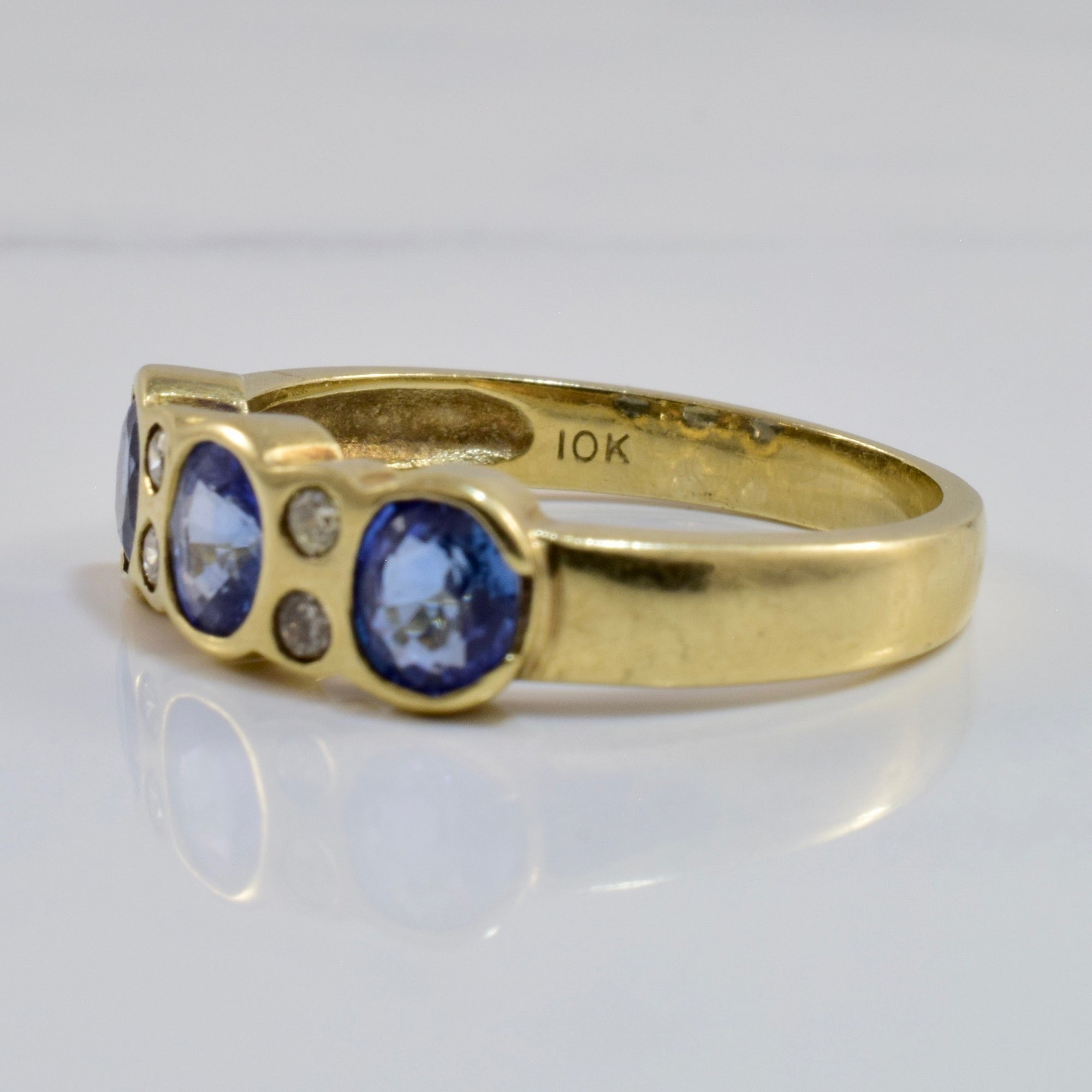 Bezel Set Sapphire and Diamond Ring | 0.08 ctw SZ 7.75 |