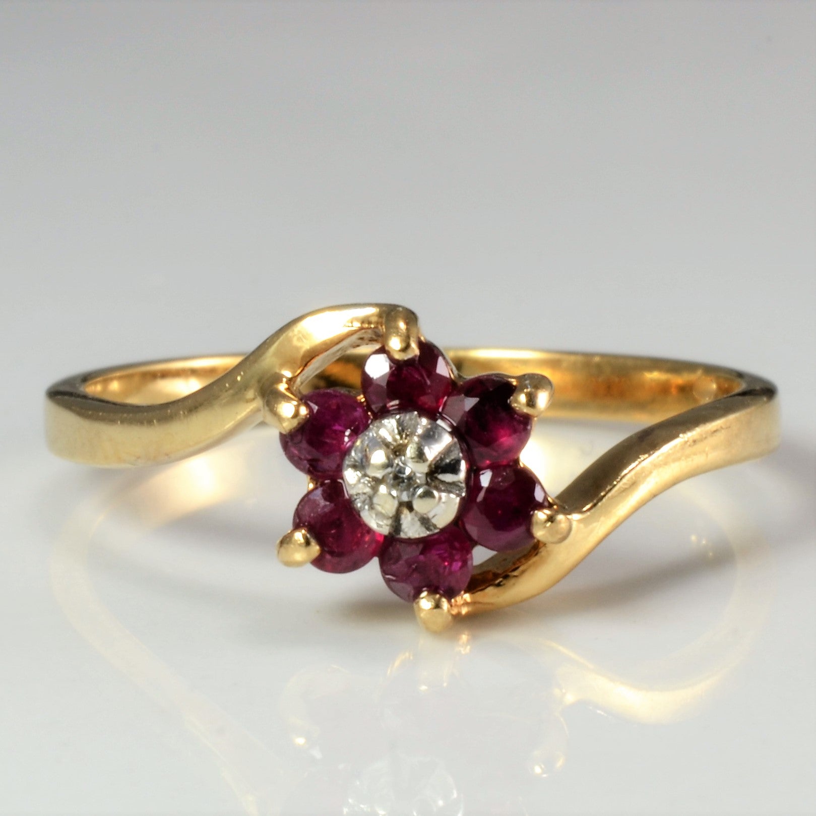 Bypass Cluster Ruby & Diamond Flower Ring | 0.01 ct, SZ 6.25 |