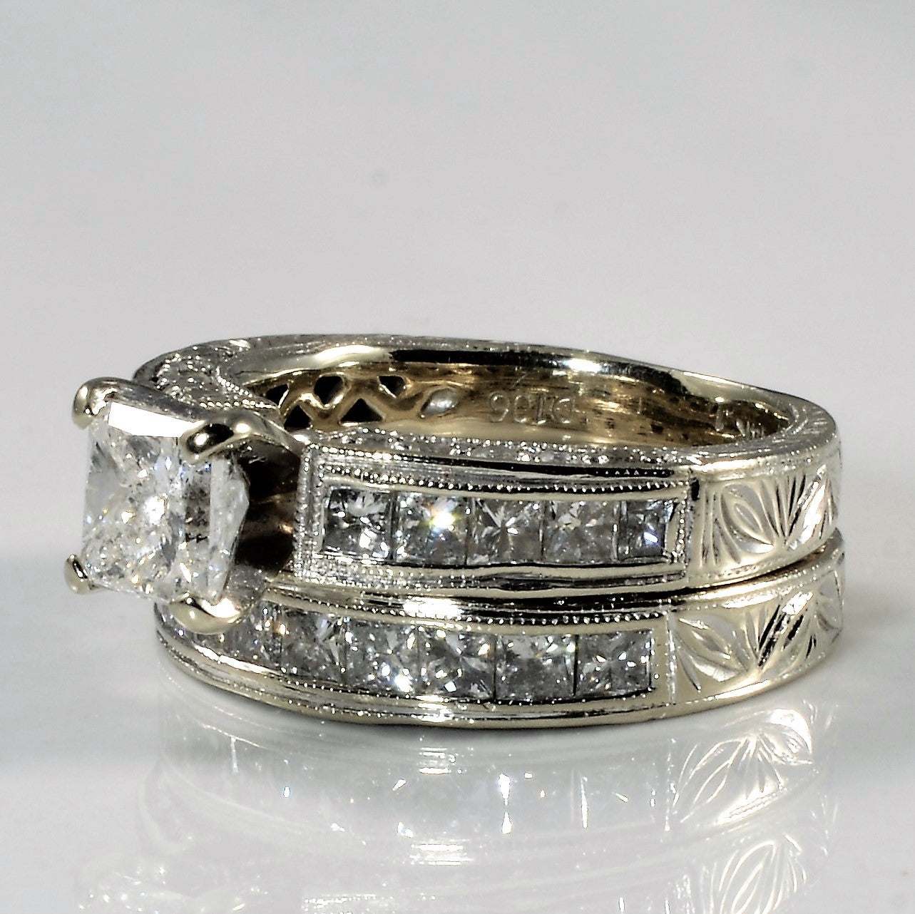 Art Deco Inspired Princess Diamond Wedding Set | 3.19ctw | SZ 5.25 |