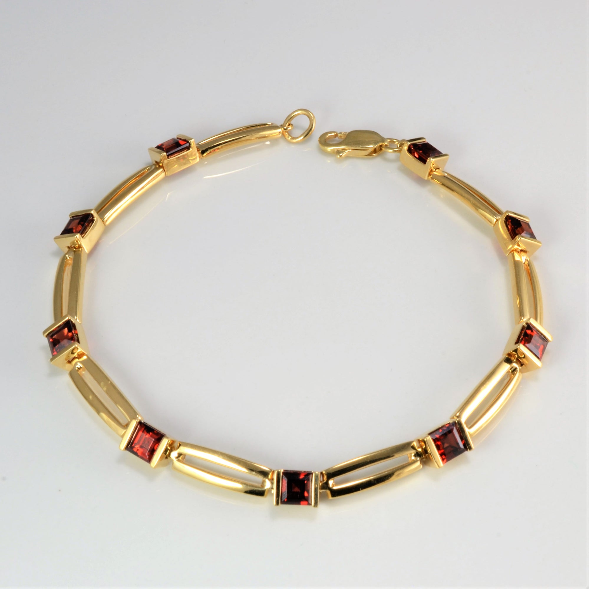 Semi Bezel Garnet Chain Bracelet | 7.5'' |