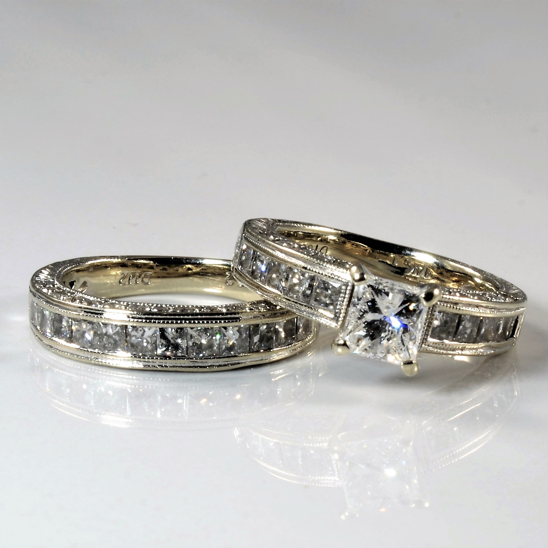 Art Deco Inspired Princess Diamond Wedding Set | 3.19ctw | SZ 5.25 |