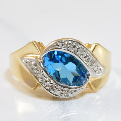 Blue Topaz & Diamond Bypass Ring | 1.35ct, 0.04ctw | SZ 6 |