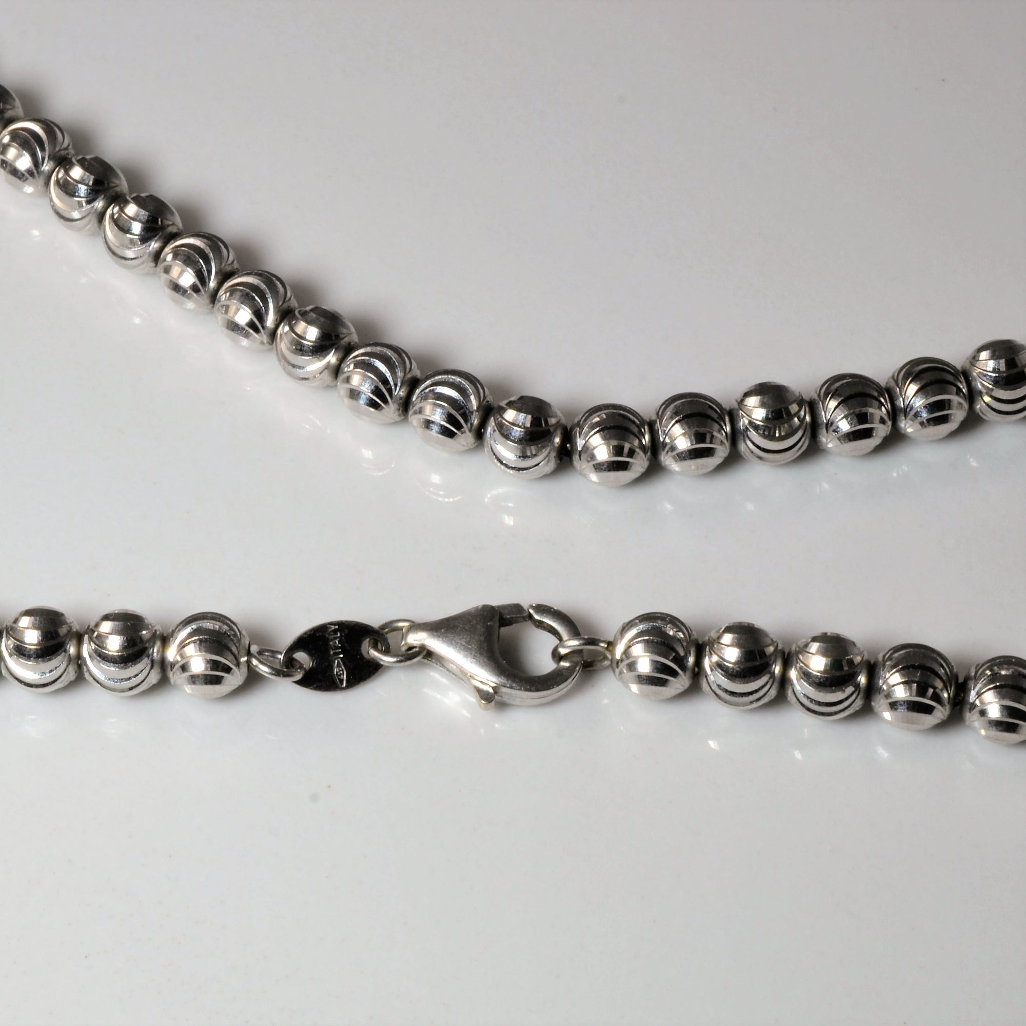 Textured White Gold Bead Necklace | 24