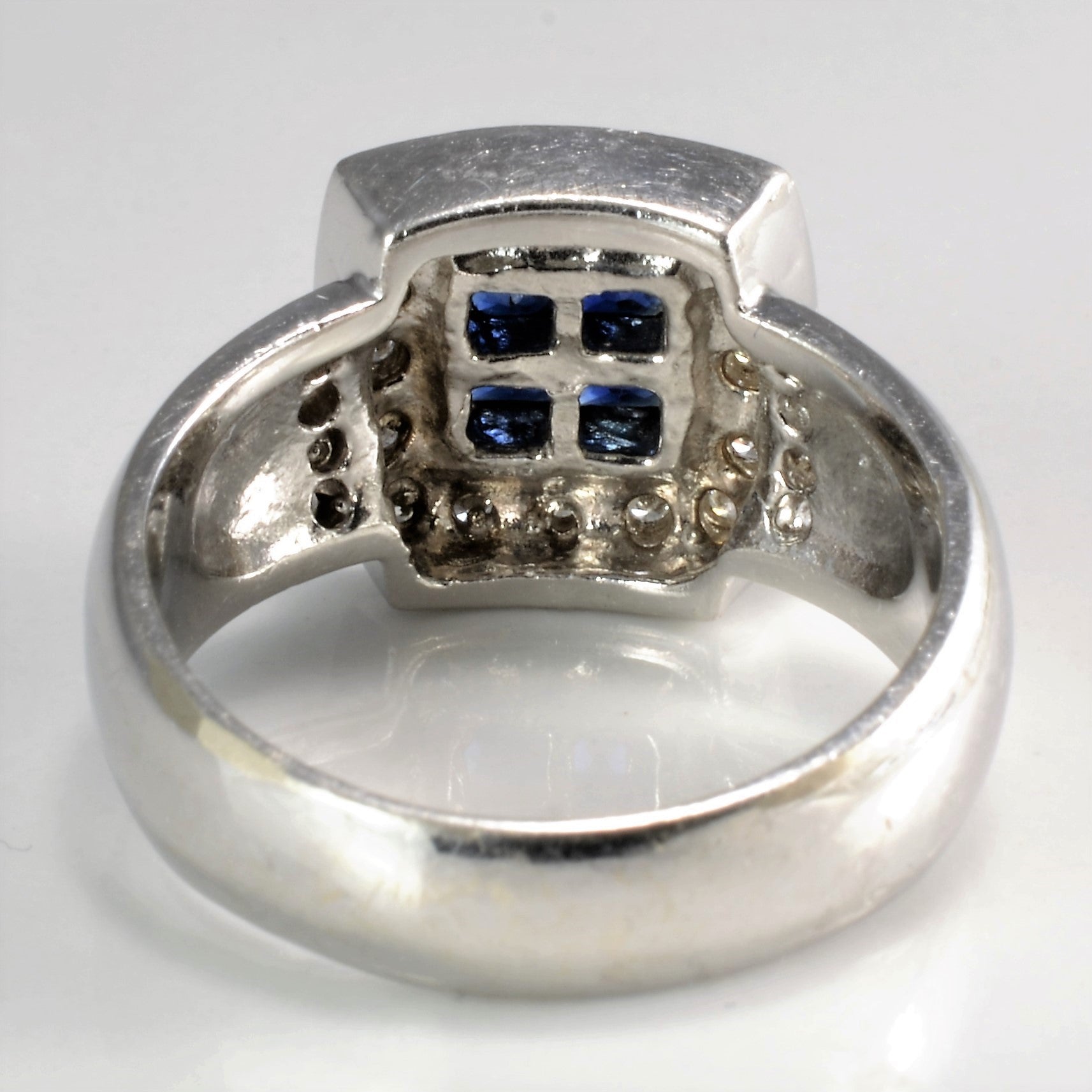 Grid Set Sapphire Y Accent Diamond Wide Ring | 0.24 ctw, SZ 7 |