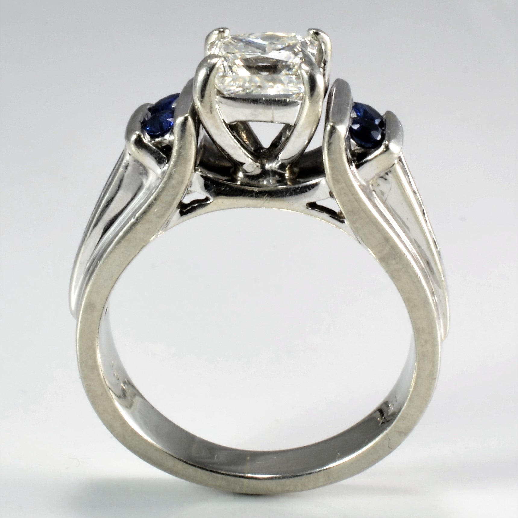 Sapphire Detailed Princess Diamond Engagement Ring | 1.12 ctw, SZ 4.25 |