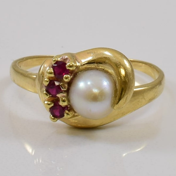 Pearl & Synthetic Ruby Bypass Ring | 1.17ct, 0.10ctw | SZ 6.25 |