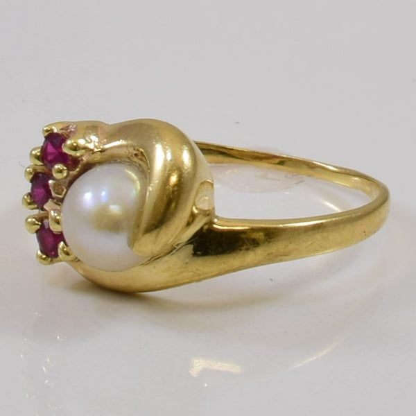 Pearl & Synthetic Ruby Bypass Ring | 1.17ct, 0.10ctw | SZ 6.25 |