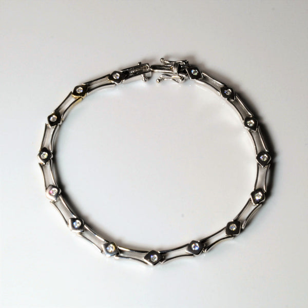 Bezel Diamond White Gold Chain Bracelet | 0.19ctw | 6.5