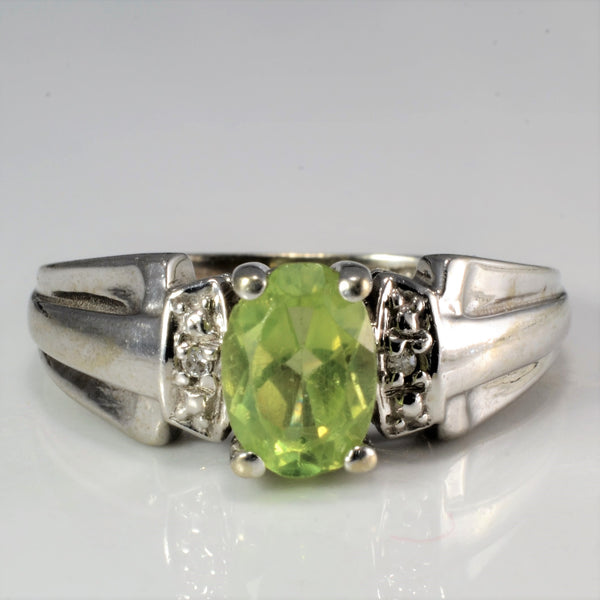 Tapered Peridot & Diamond White Gold Ring | 0.01 ctw, SZ 5.5 |