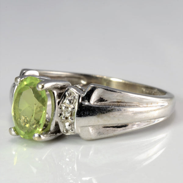 Tapered Peridot & Diamond White Gold Ring | 0.01 ctw, SZ 5.5 |