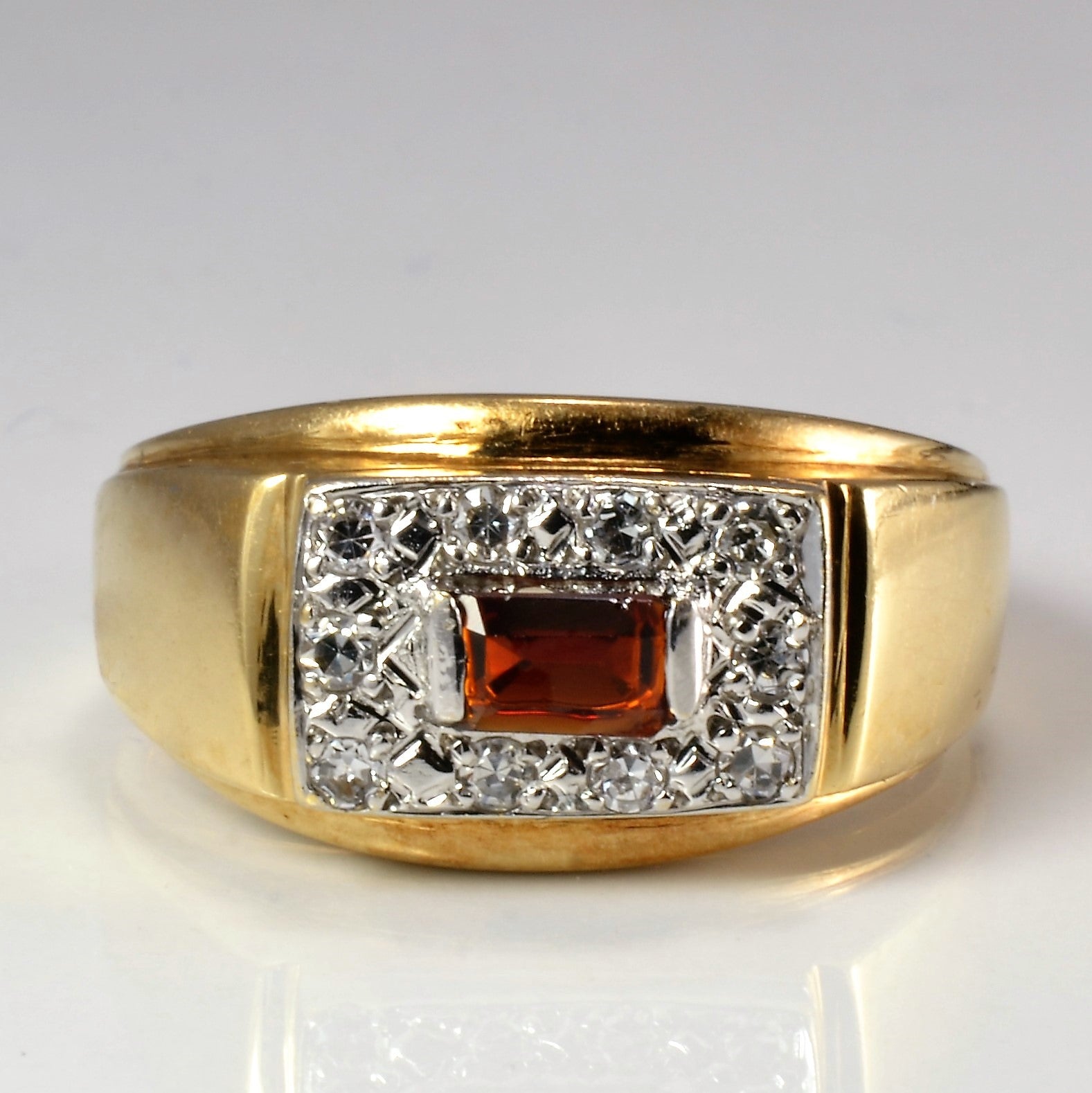 Bezel Set Garnet & Diamond Unisex Ring | 0.15 ctw, SZ 9 |