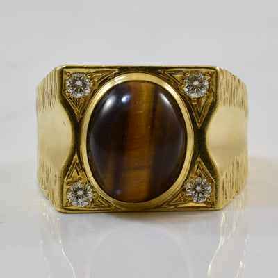Tiger's Eye & Diamond Ring | 4.00ct, 0.22ctw | SZ 10.5 |